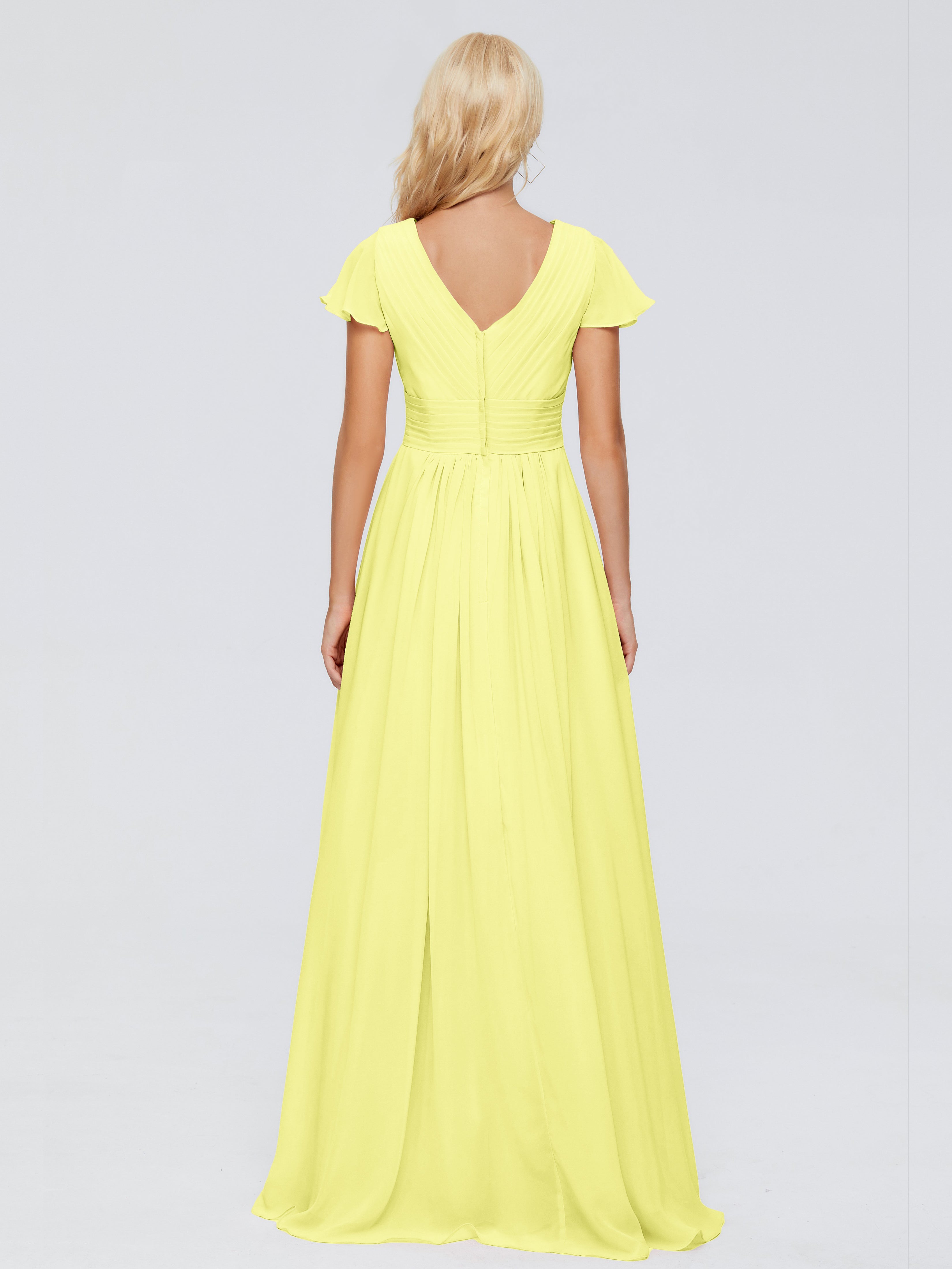 Robes De Demoiselle D'Honneur Jonquille Trapèze Col V Mousseline Robes Demoiselle D'Honneur