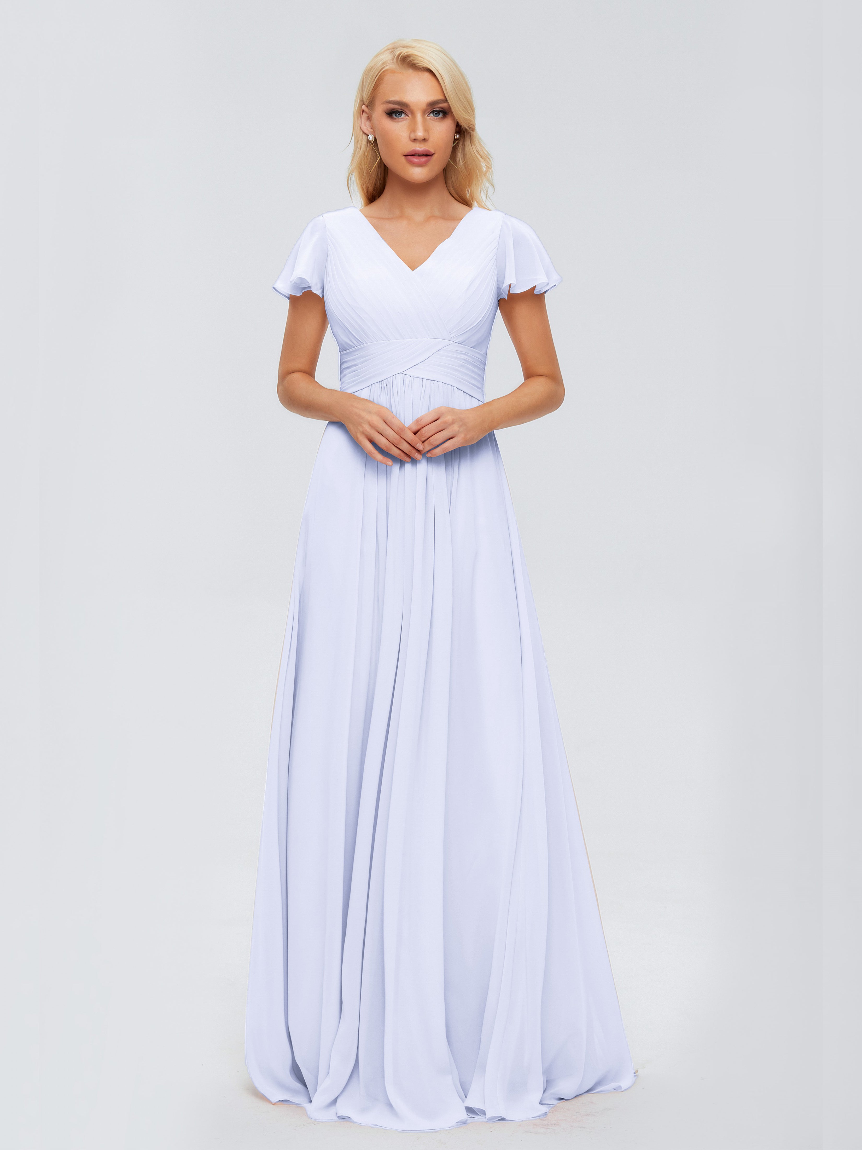 Robe Demoiselle D Honneur Couleur Lavande Trapèze Col V Mousseline Robes Demoiselle D'Honneur