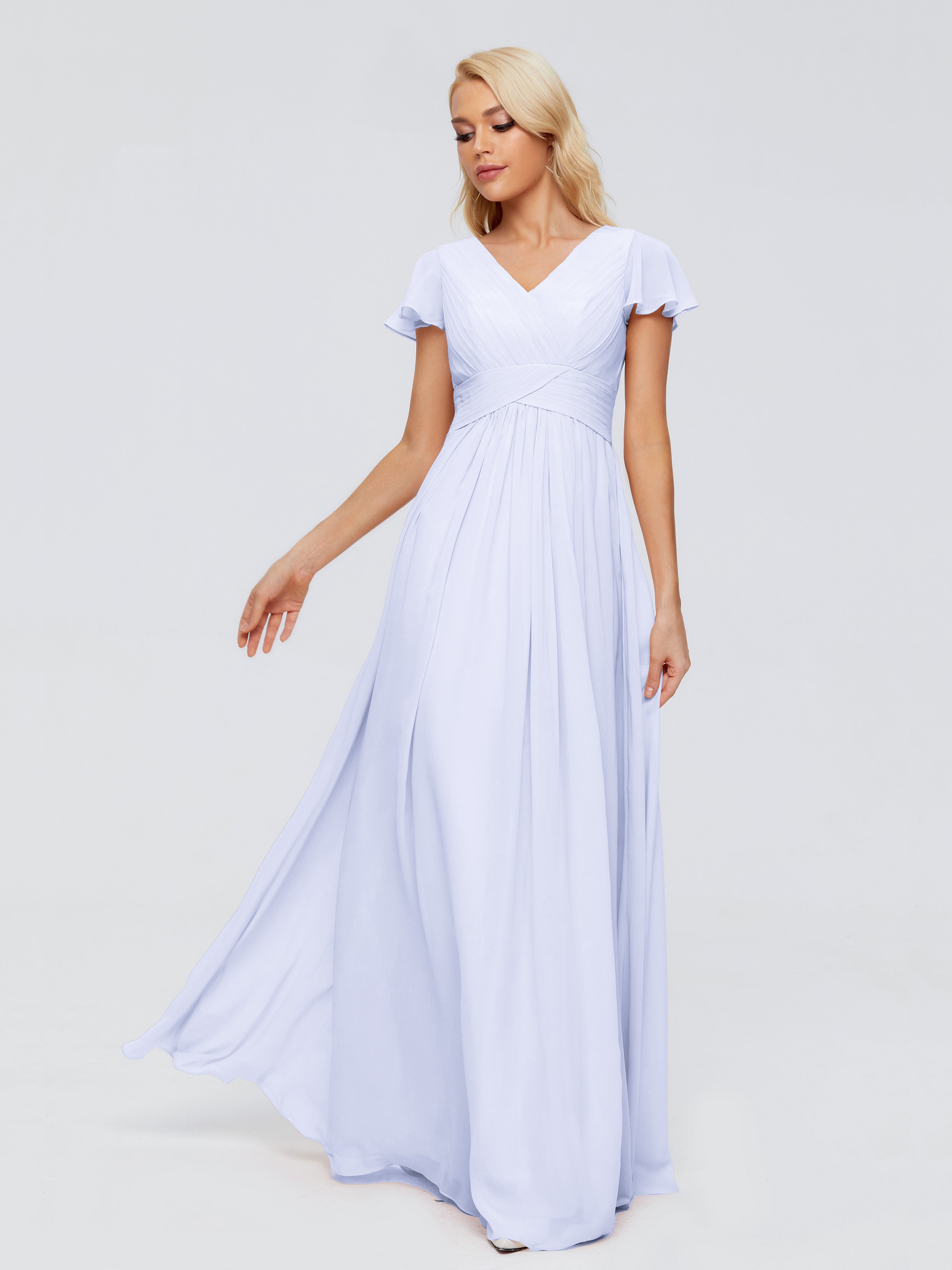 Robe Demoiselle D Honneur Couleur Lavande Trapèze Col V Mousseline Robes Demoiselle D'Honneur