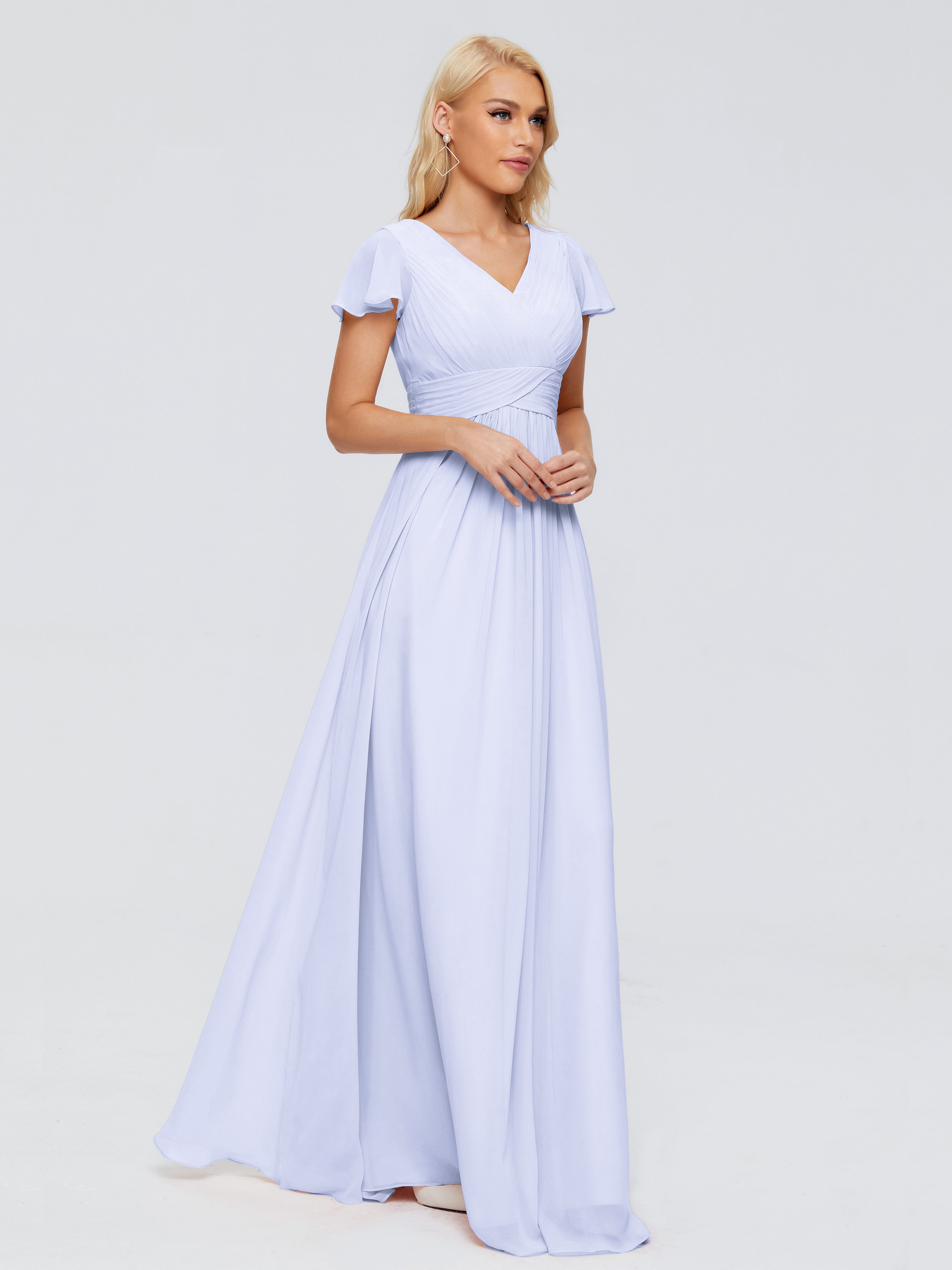Robe Demoiselle D Honneur Couleur Lavande Trapèze Col V Mousseline Robes Demoiselle D'Honneur
