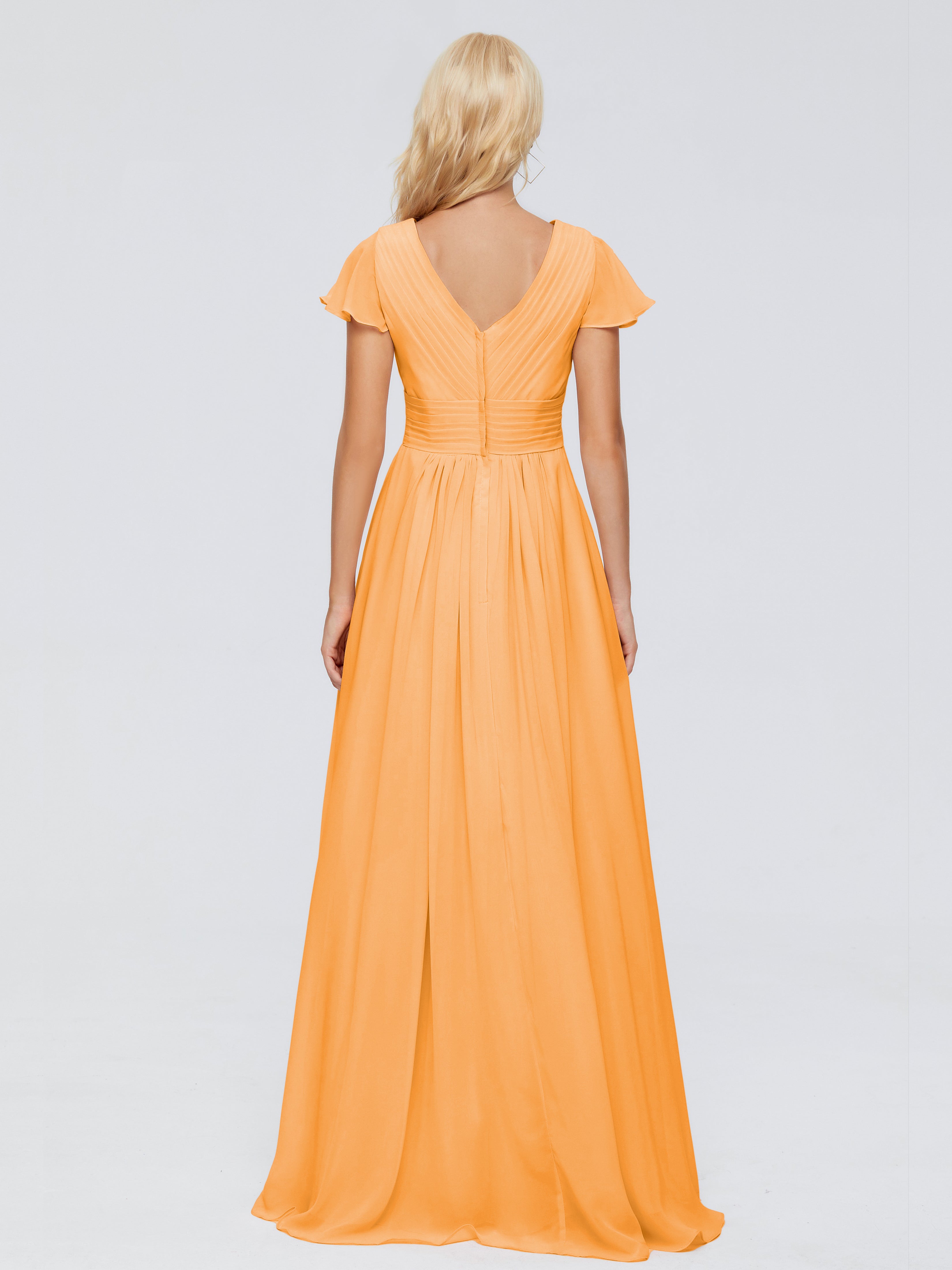 Robes De Demoiselle D'Honneur Mandarine Trapèze Col V Mousseline Robes Demoiselle D'Honneur