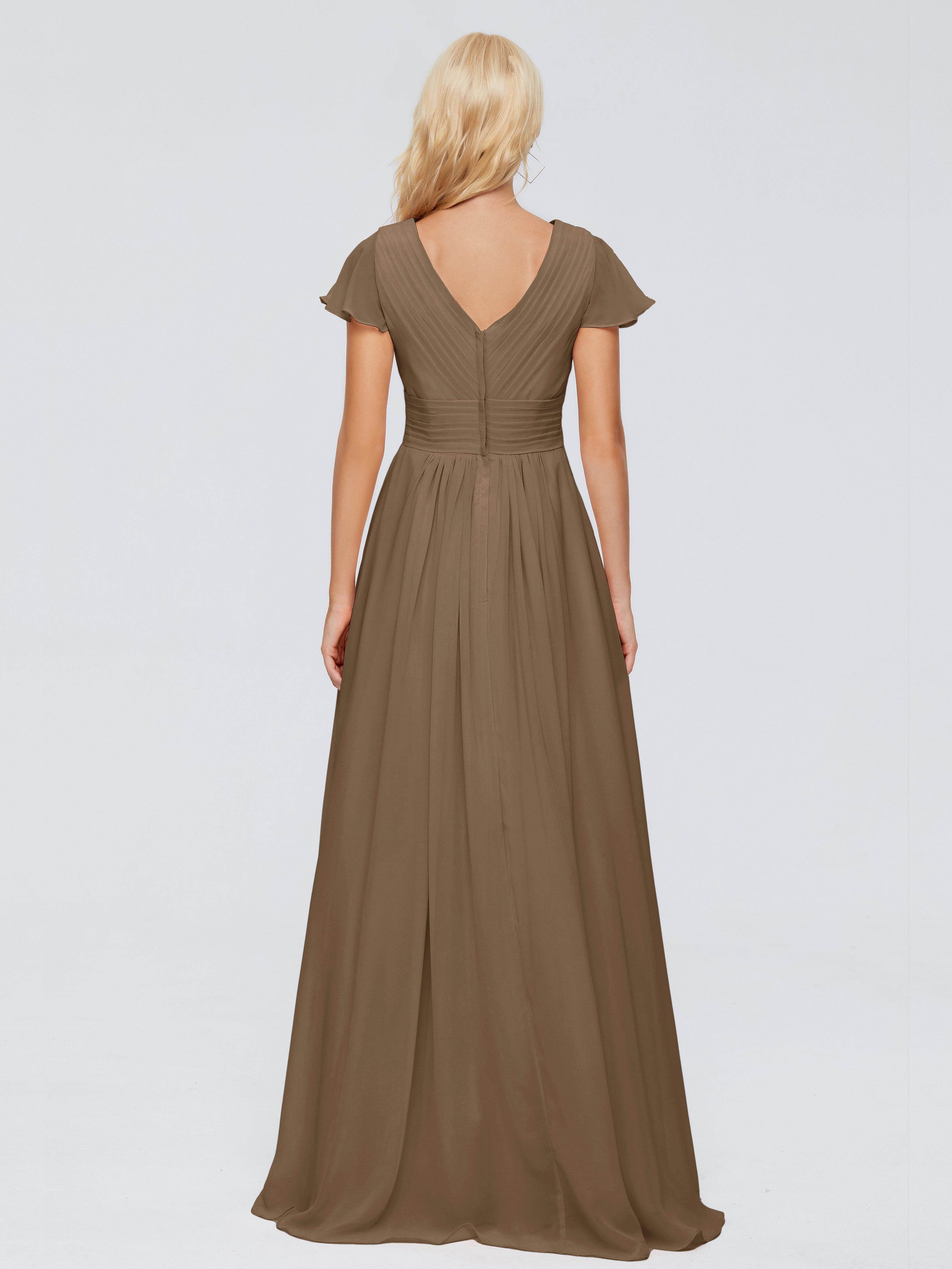 Robe Demoiselle D Honneur Moka Trapèze Col V Mousseline Robes Demoiselle D'Honneur