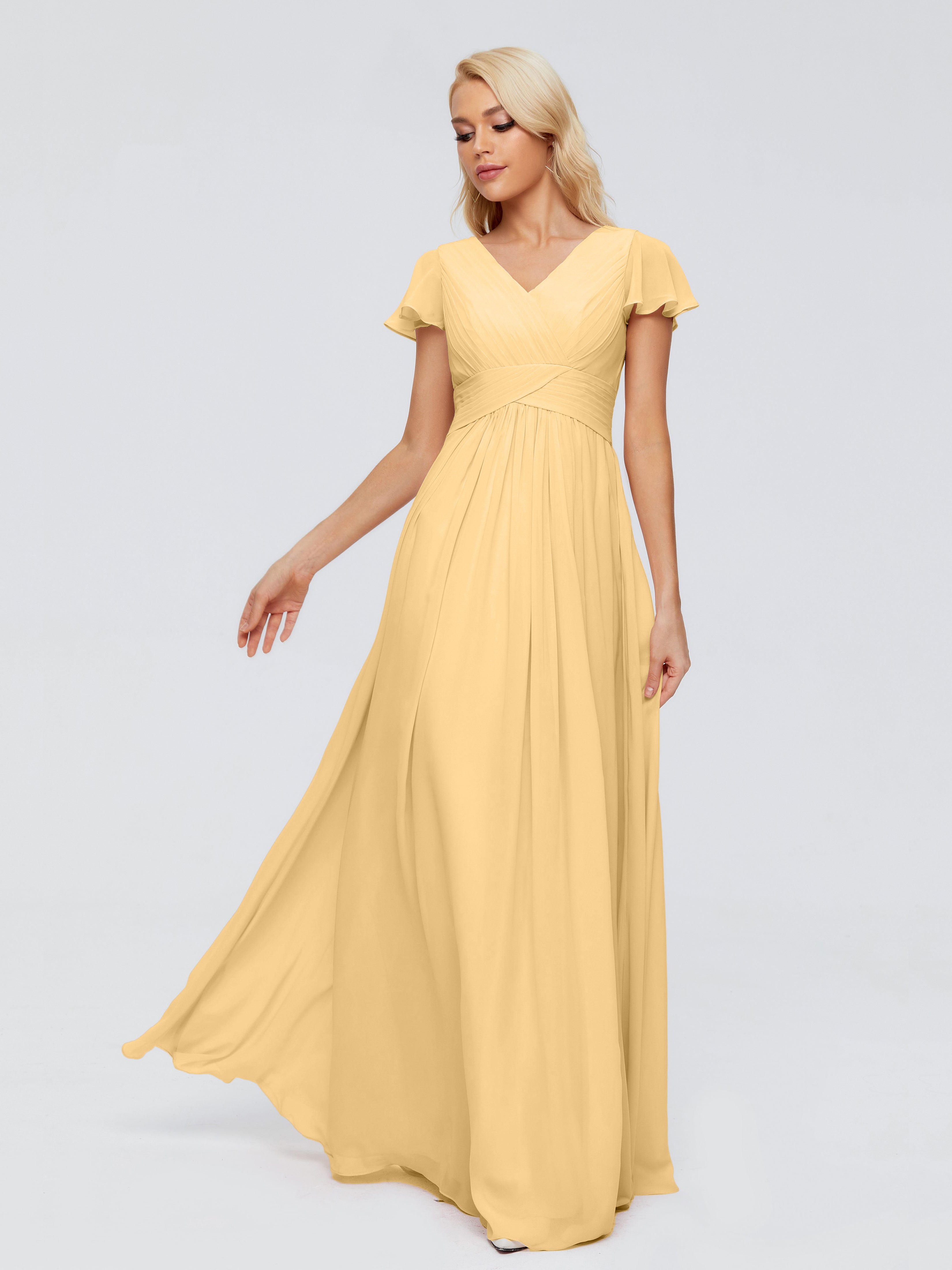 Robe Demoiselle D Honneur Or Trapèze Col V Mousseline Robes Demoiselle D'Honneur