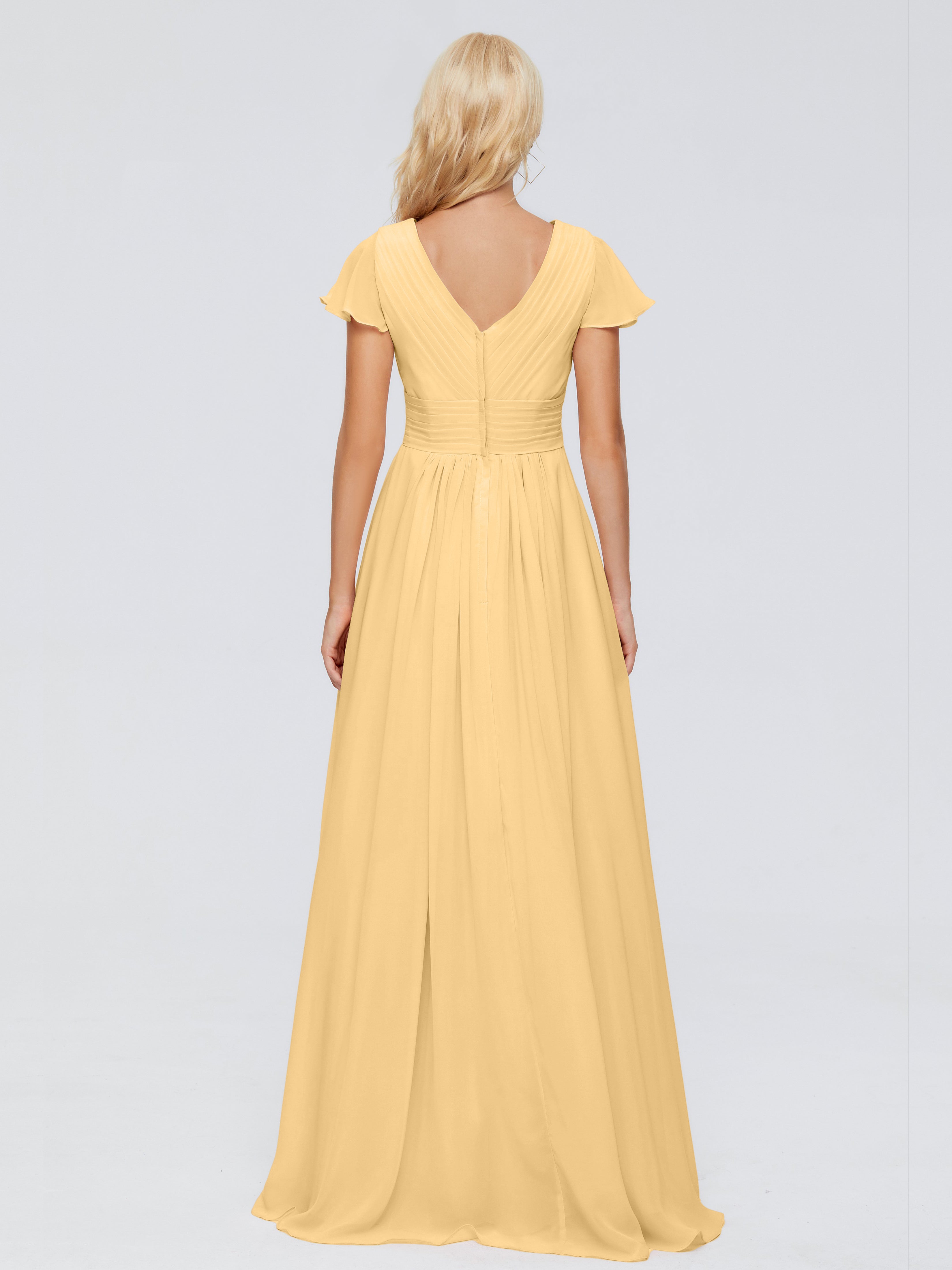 Robe Demoiselle D Honneur Or Trapèze Col V Mousseline Robes Demoiselle D'Honneur