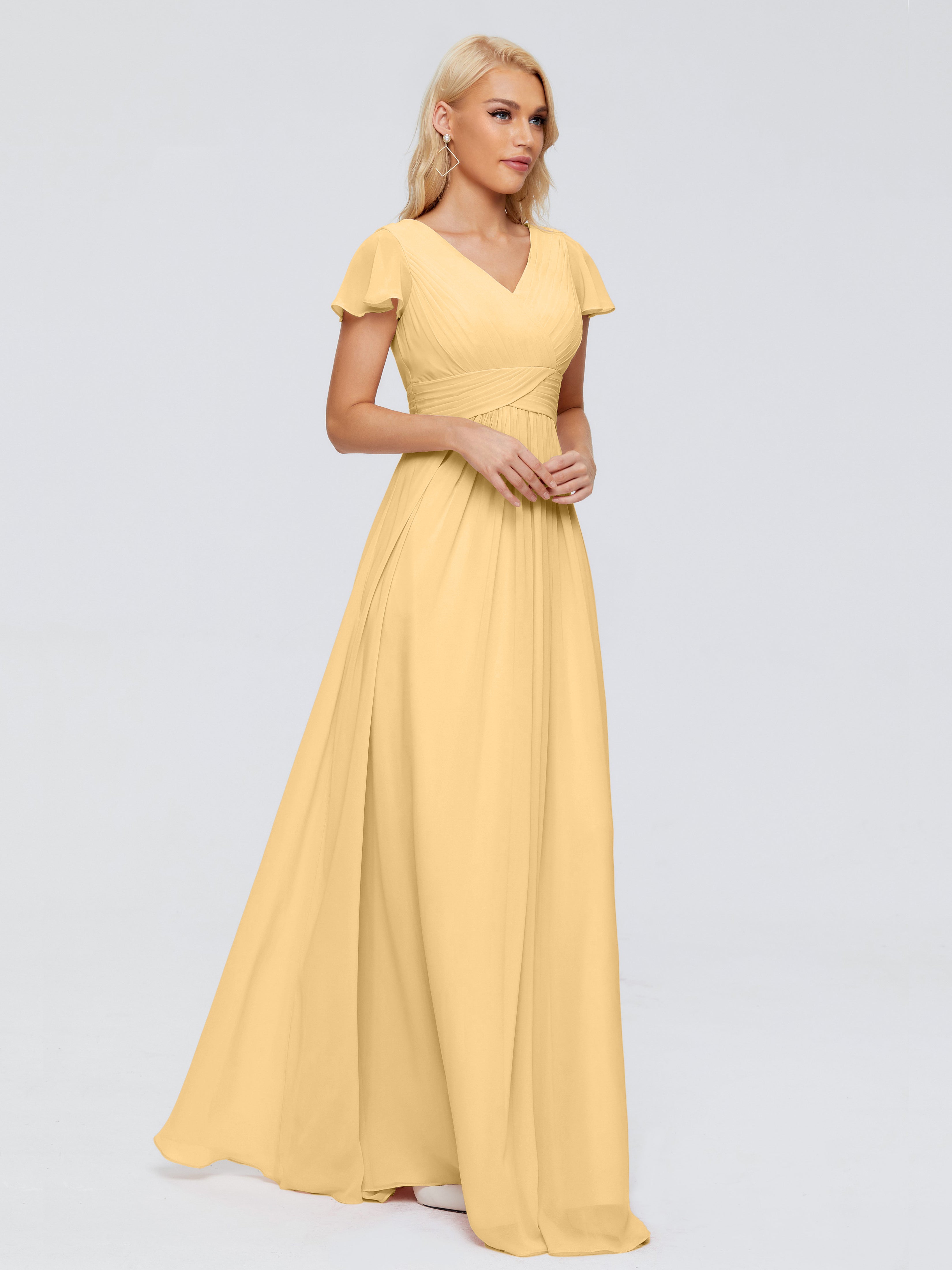 Robe Demoiselle D Honneur Or Trapèze Col V Mousseline Robes Demoiselle D'Honneur