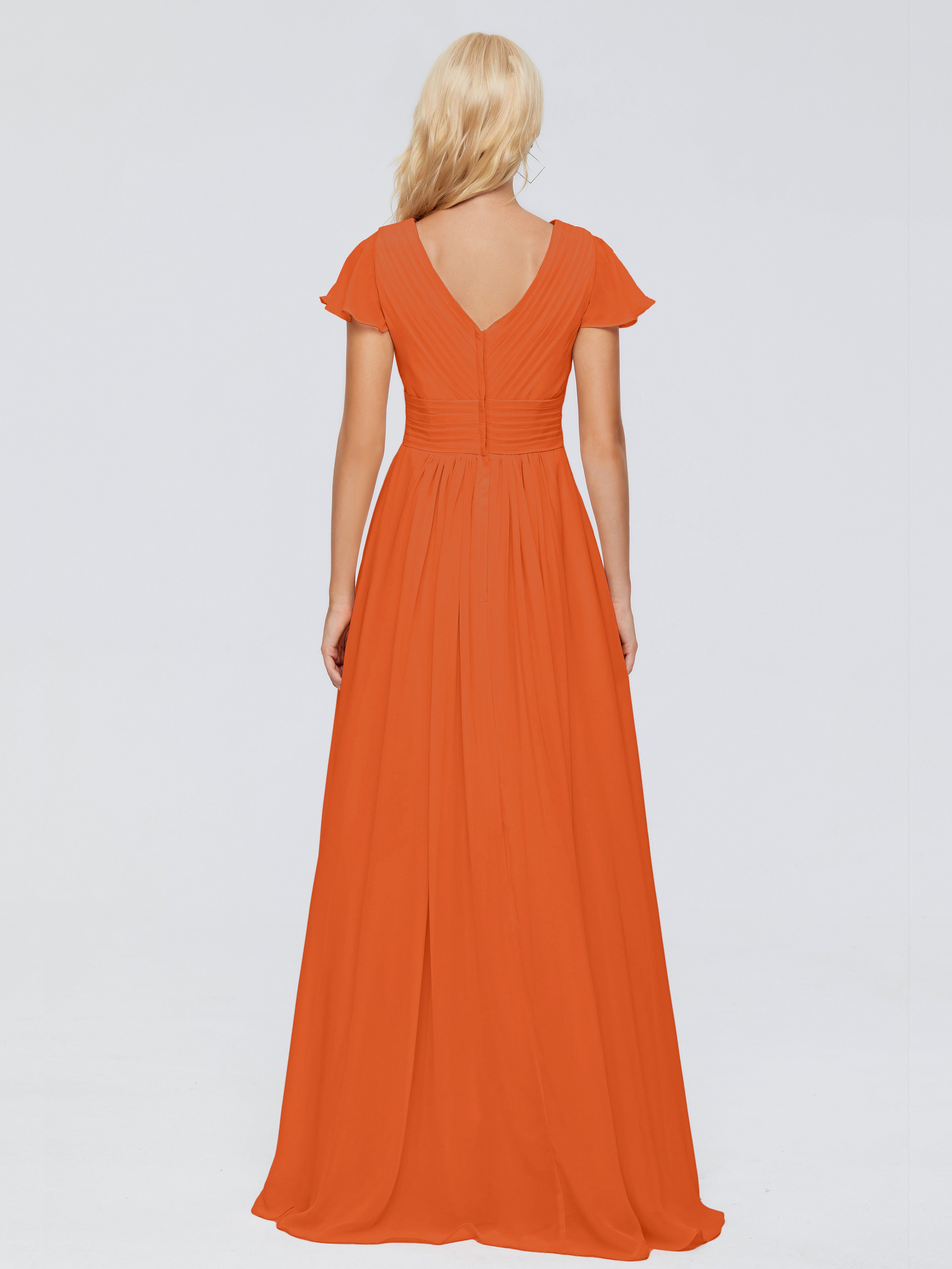 Robes De Demoiselle D'Honneur Orange Brûlé Trapèze Col V Mousseline Robes Demoiselle D'Honneur