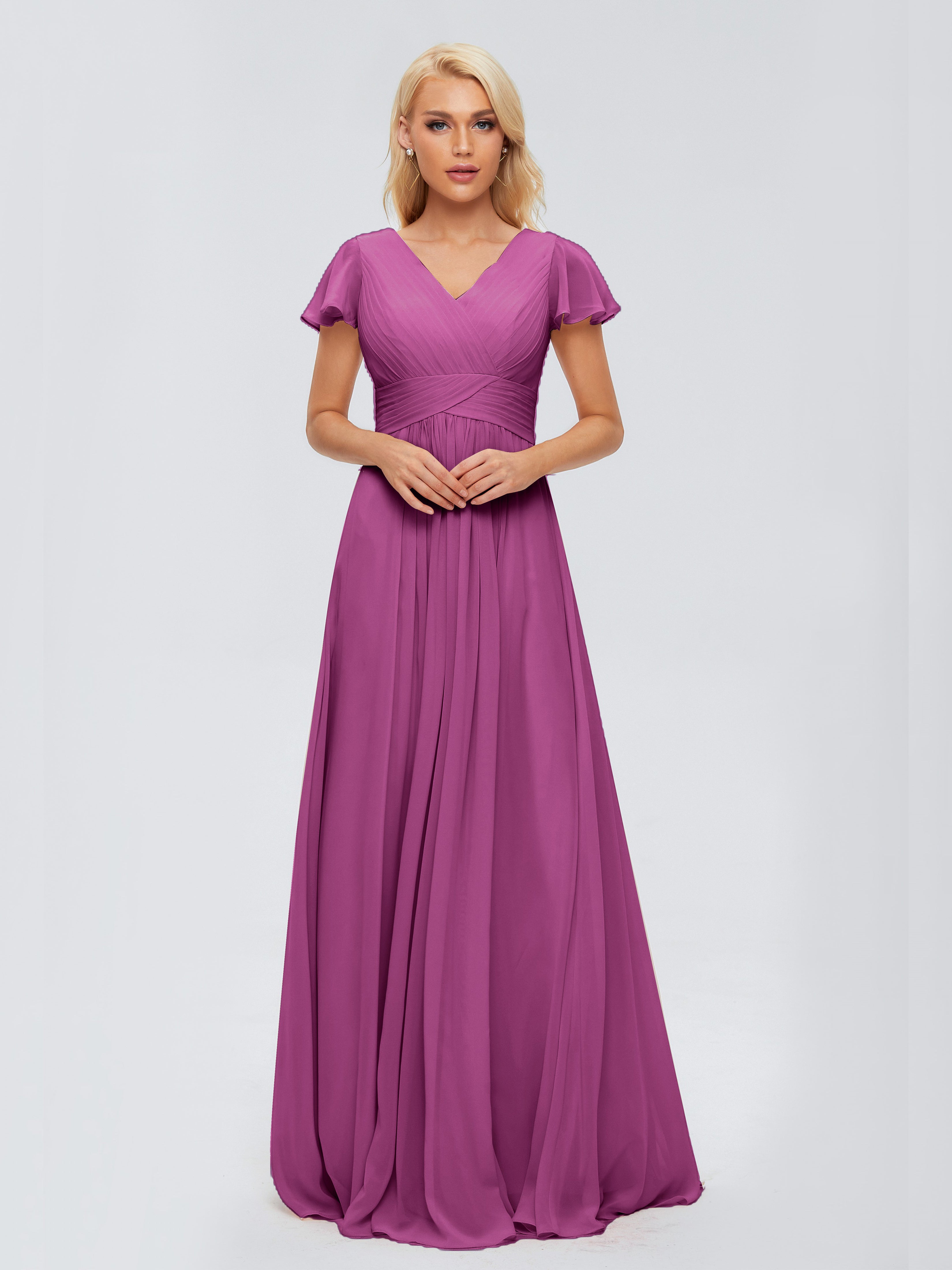 Robes De Demoiselle D'Honneur Orchidée Trapèze Col V Mousseline Robes Demoiselle D'Honneur