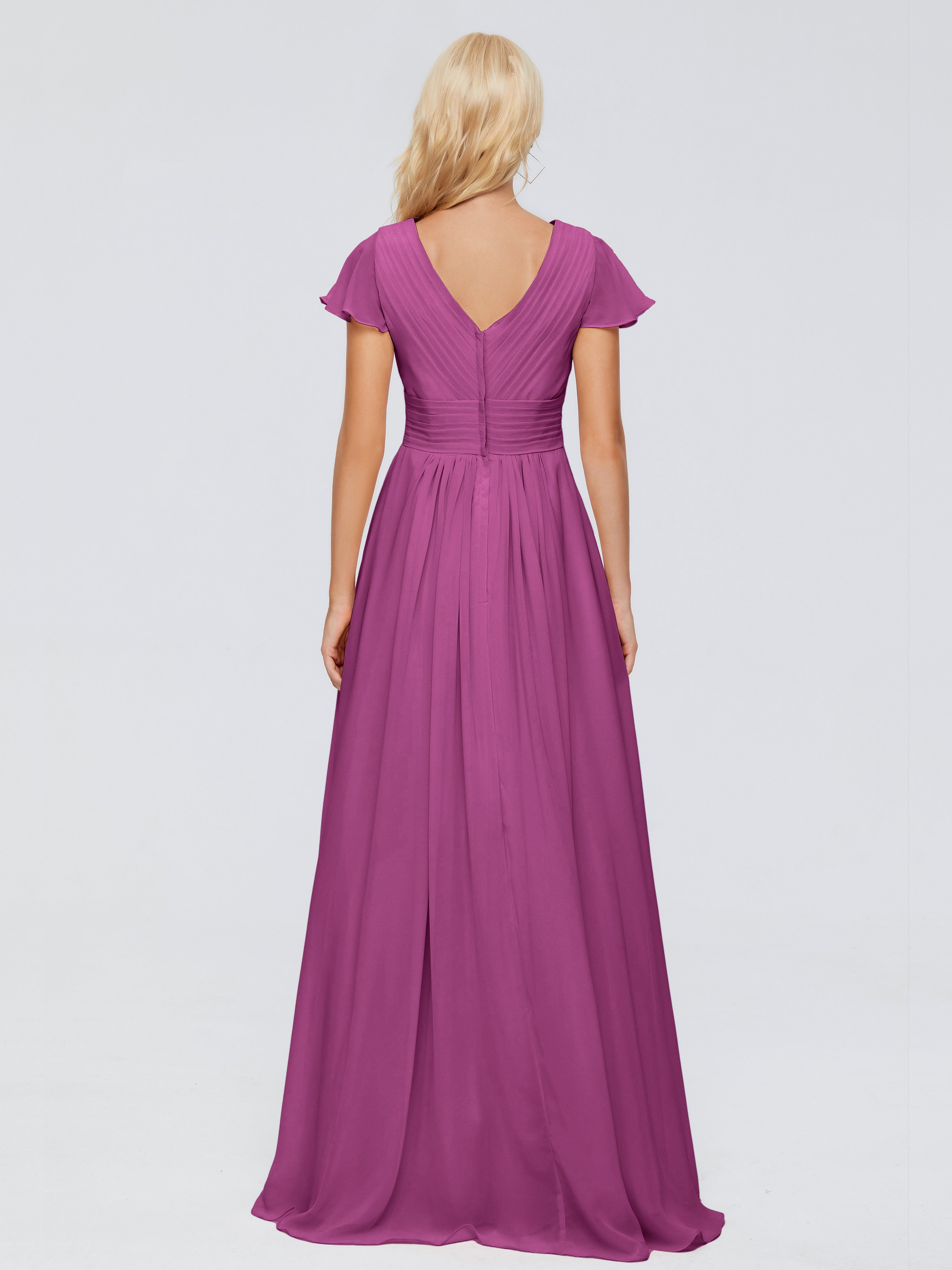 Robes De Demoiselle D'Honneur Orchidée Trapèze Col V Mousseline Robes Demoiselle D'Honneur