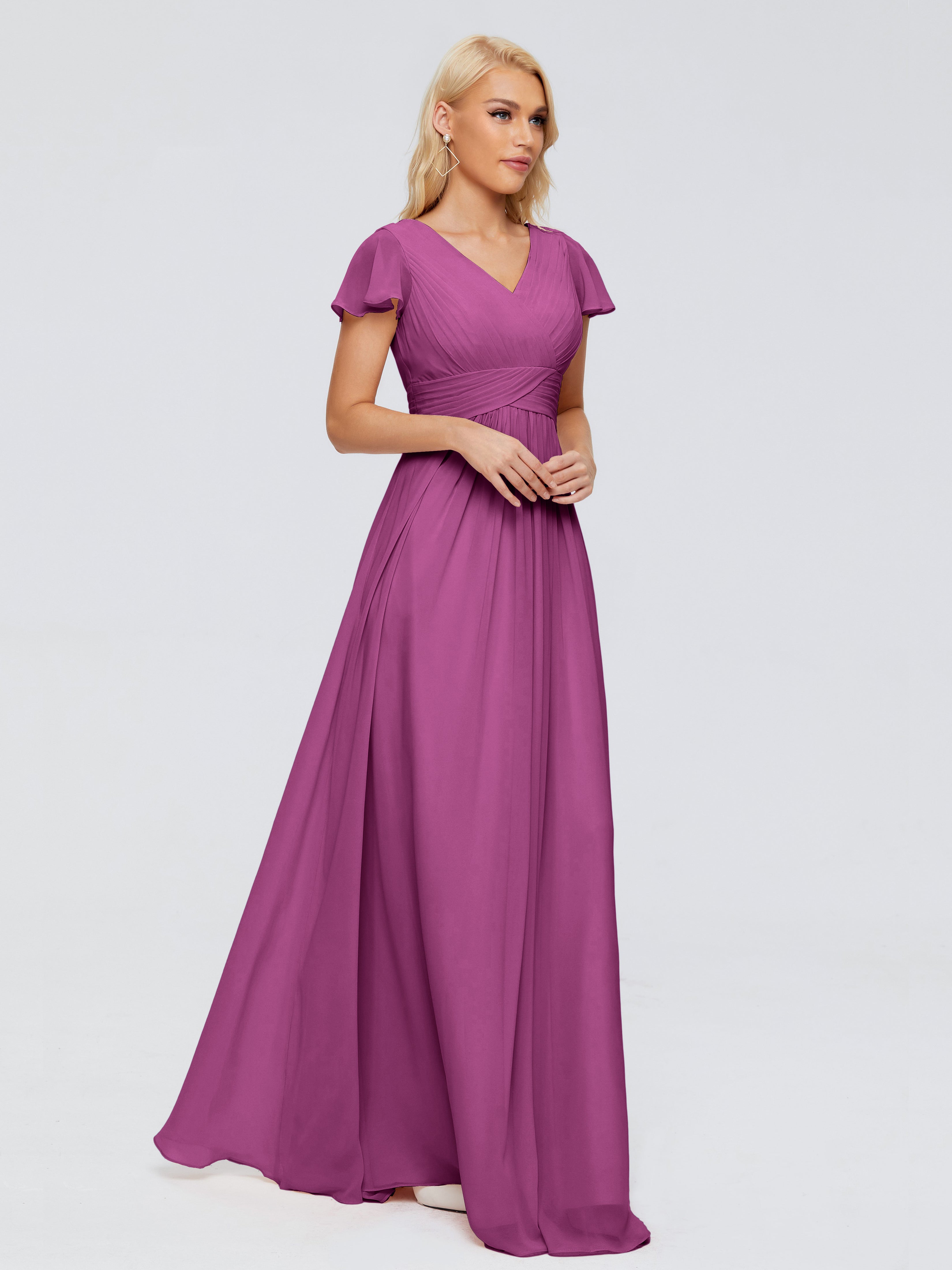 Robes De Demoiselle D'Honneur Orchidée Trapèze Col V Mousseline Robes Demoiselle D'Honneur