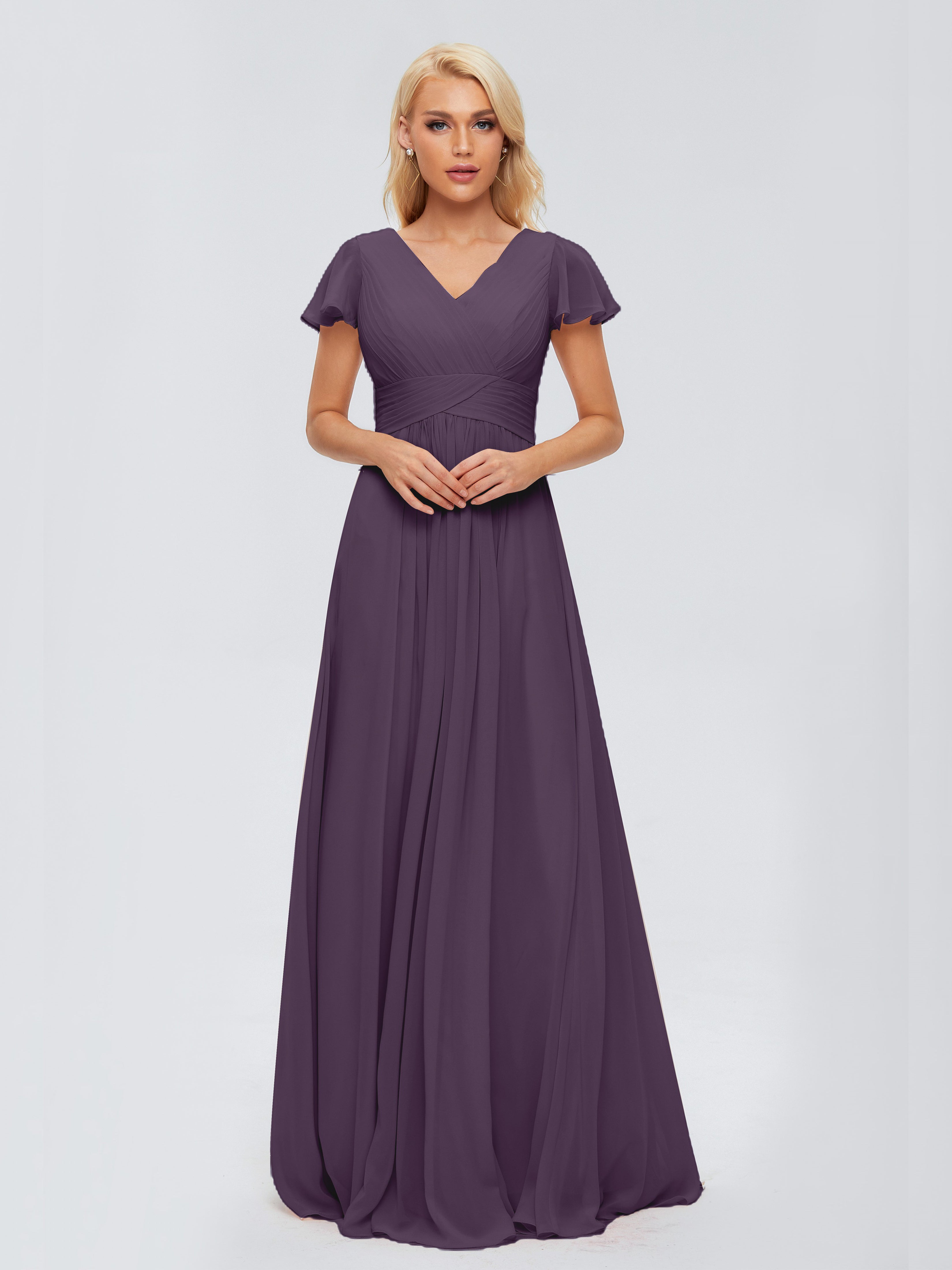 Robe Demoiselle D Honneur Plume Trapèze Col V Mousseline Robes Demoiselle D'Honneur