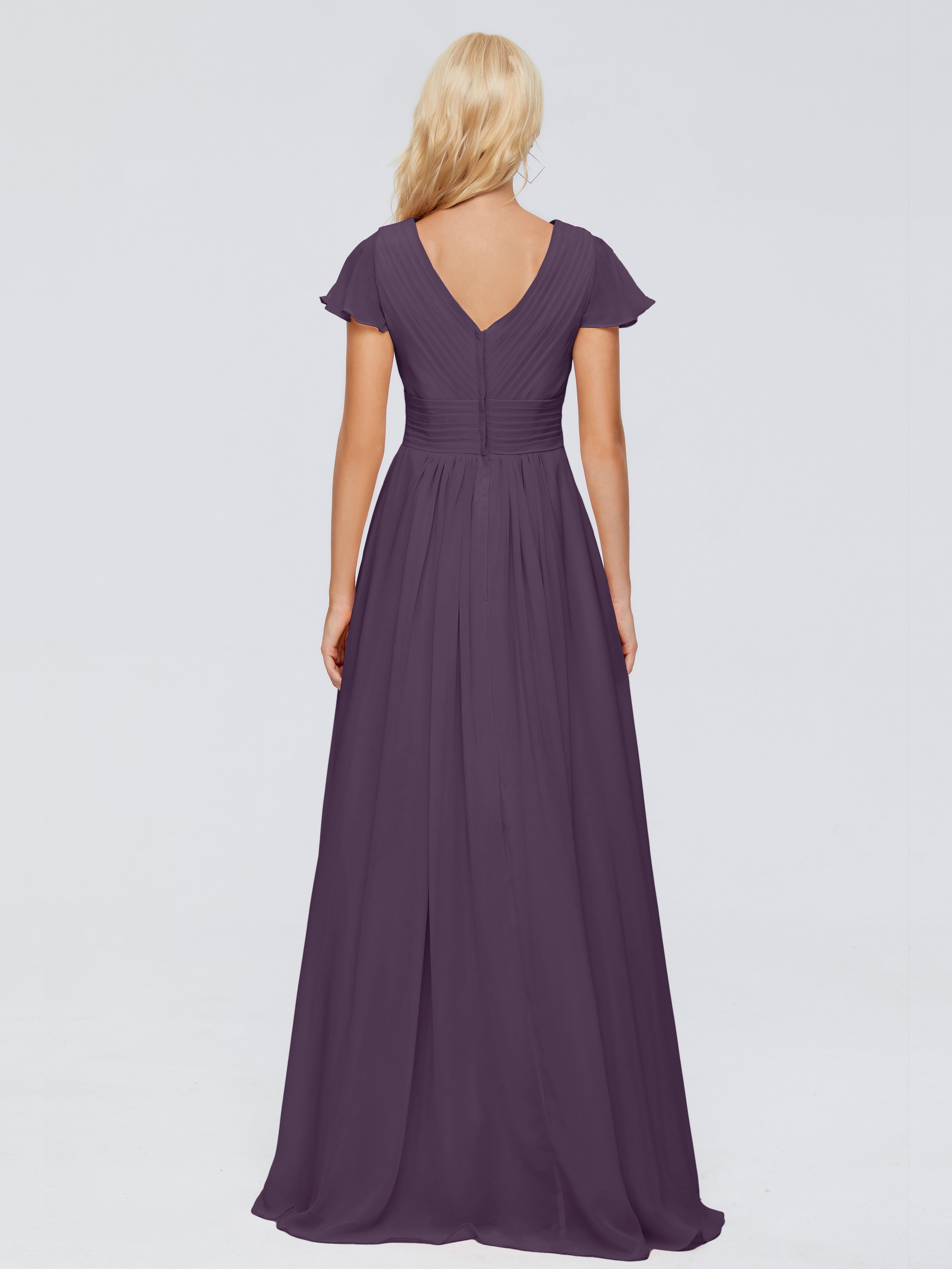 Robe Demoiselle D Honneur Plume Trapèze Col V Mousseline Robes Demoiselle D'Honneur