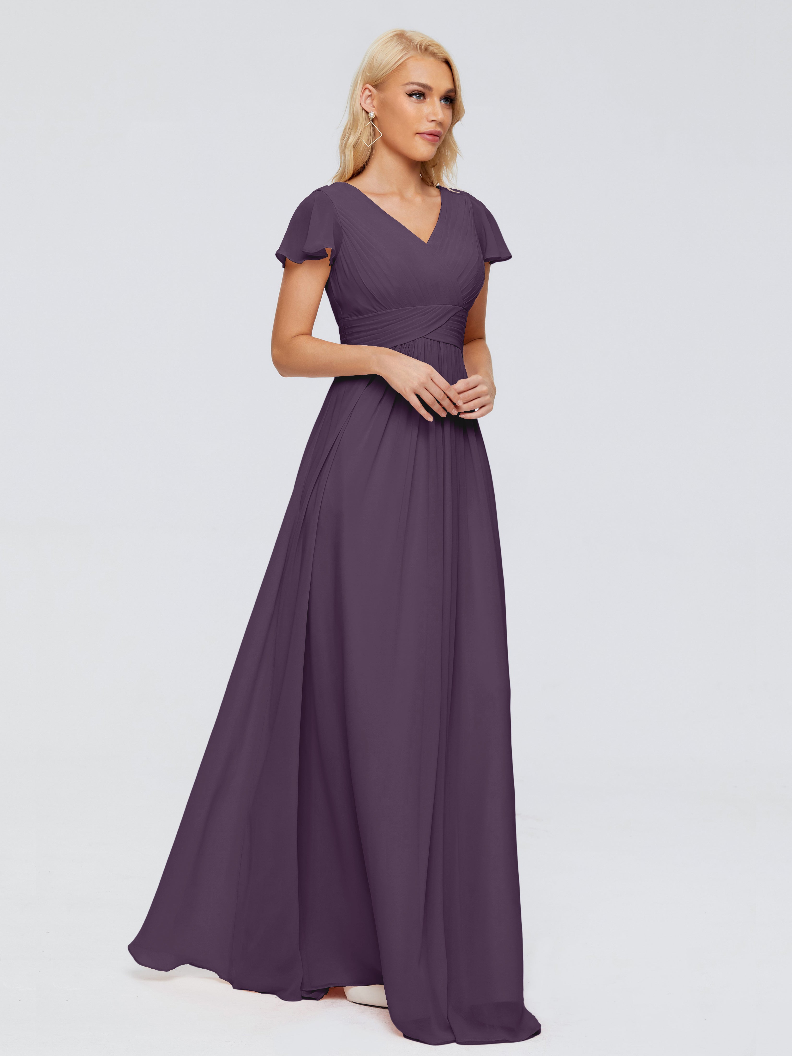 Robe Demoiselle D Honneur Plume Trapèze Col V Mousseline Robes Demoiselle D'Honneur