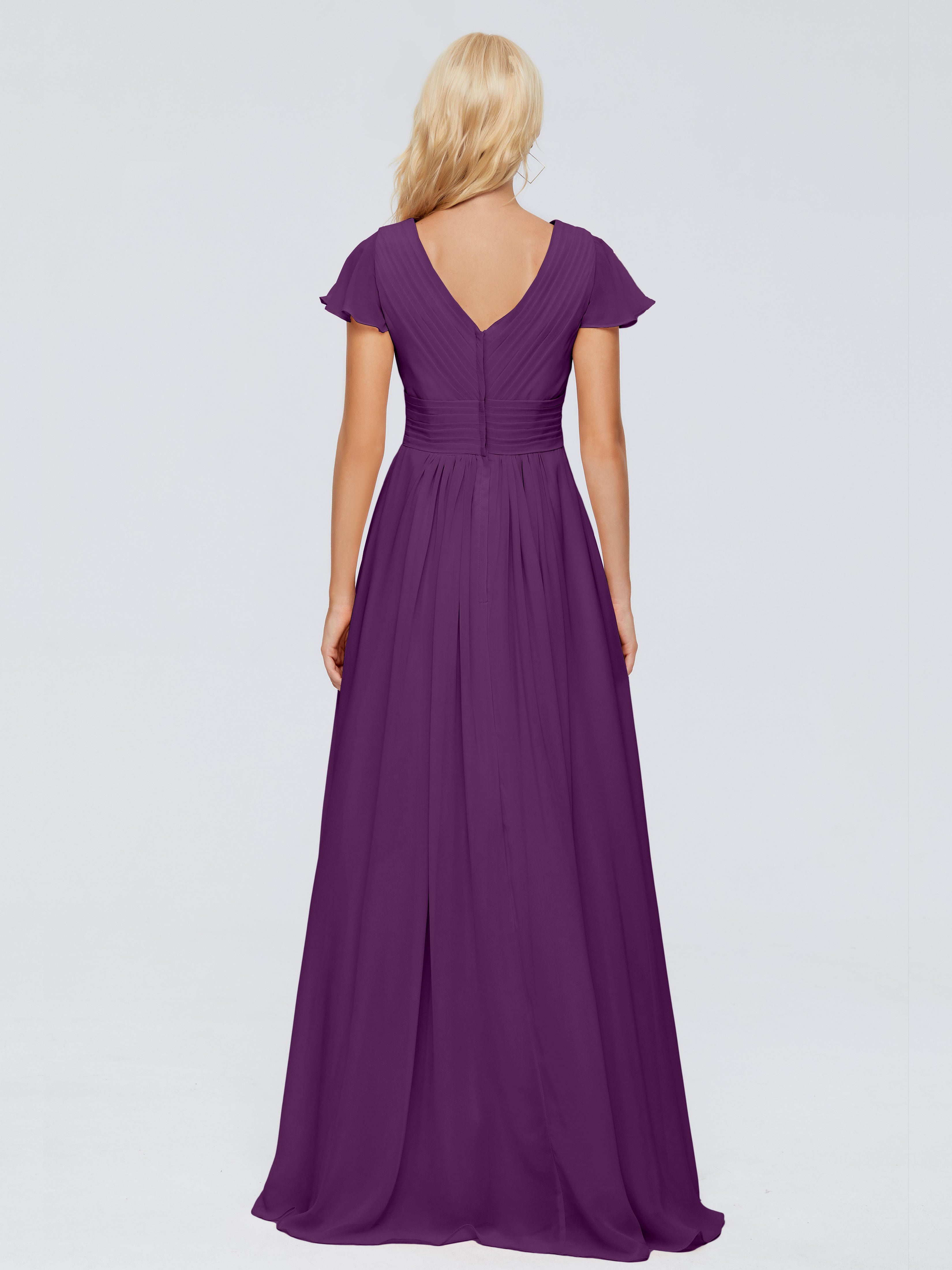 Robes De Demoiselle D'Honneur En Raisin Trapèze Col V Mousseline Robes Demoiselle D'Honneur