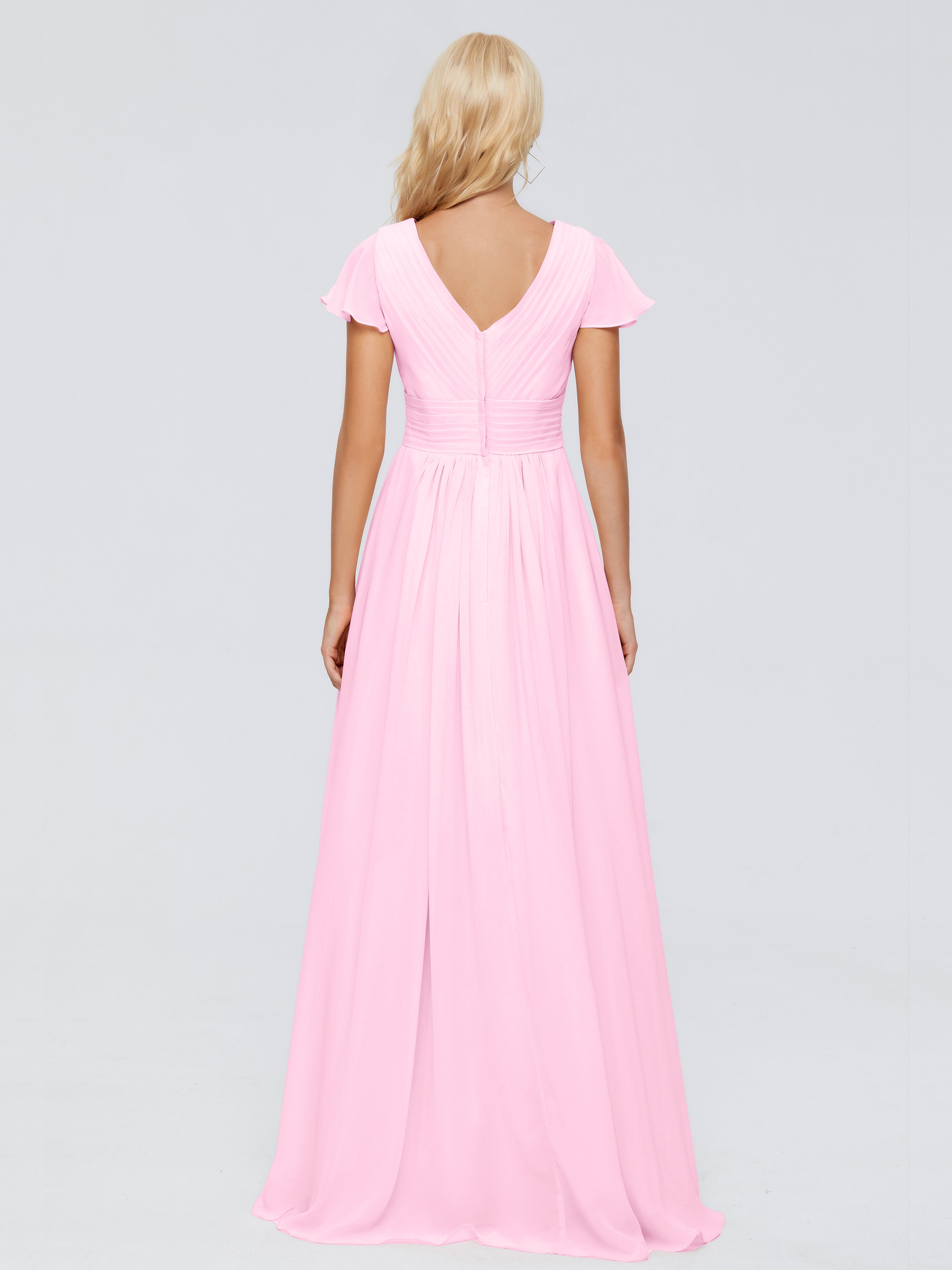 Robe Demoiselle D Honneur Rose Bonbon Trapèze Col V Mousseline Robes Demoiselle D'Honneur