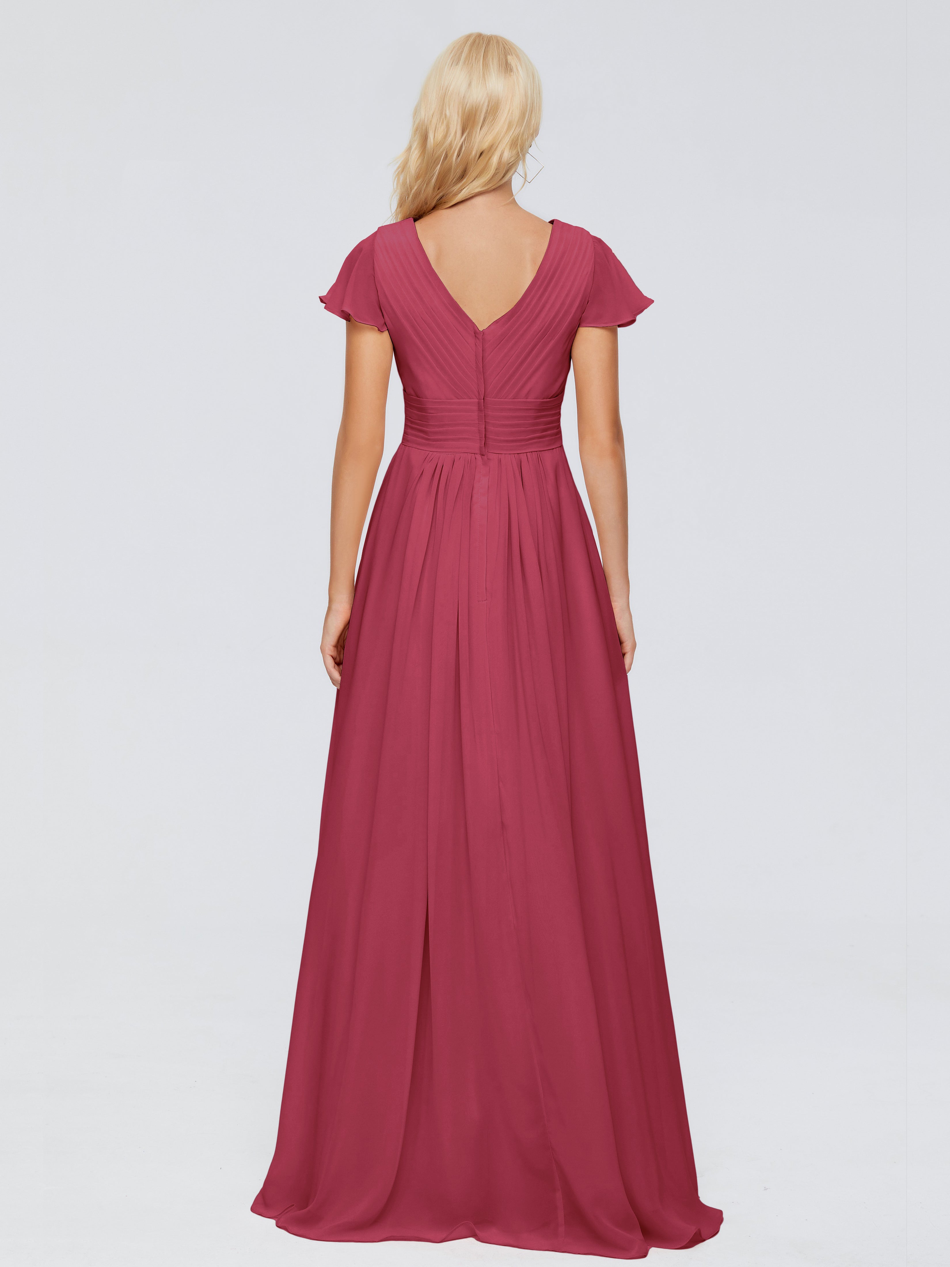 Robe Demoiselle D Honneur Rose Cannelle Trapèze Col V Mousseline Robes Demoiselle D'Honneur