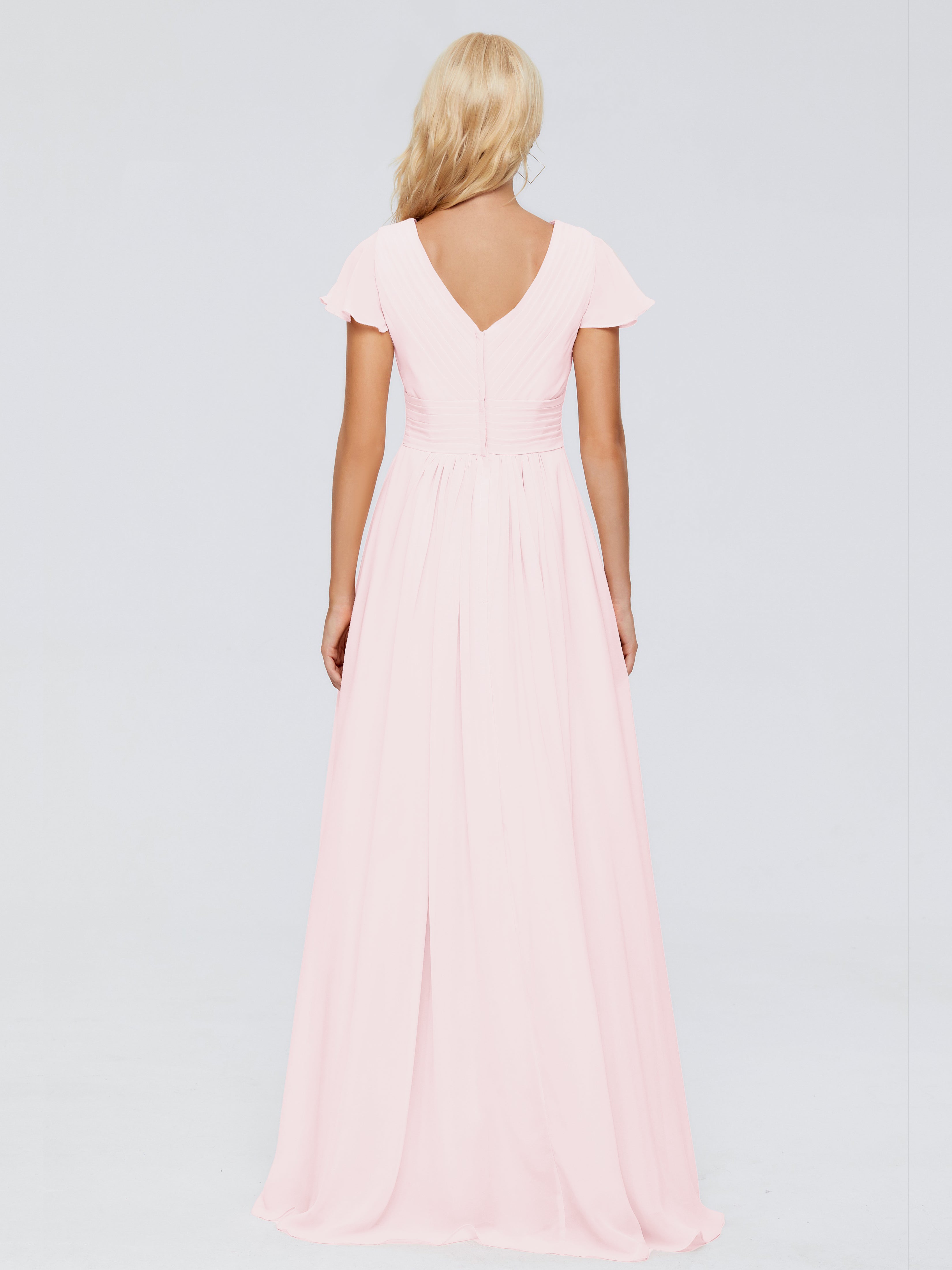 Robe De Demoiselle D Honneur Rose Pale Trapèze Col V Mousseline Robes Demoiselle D'Honneur