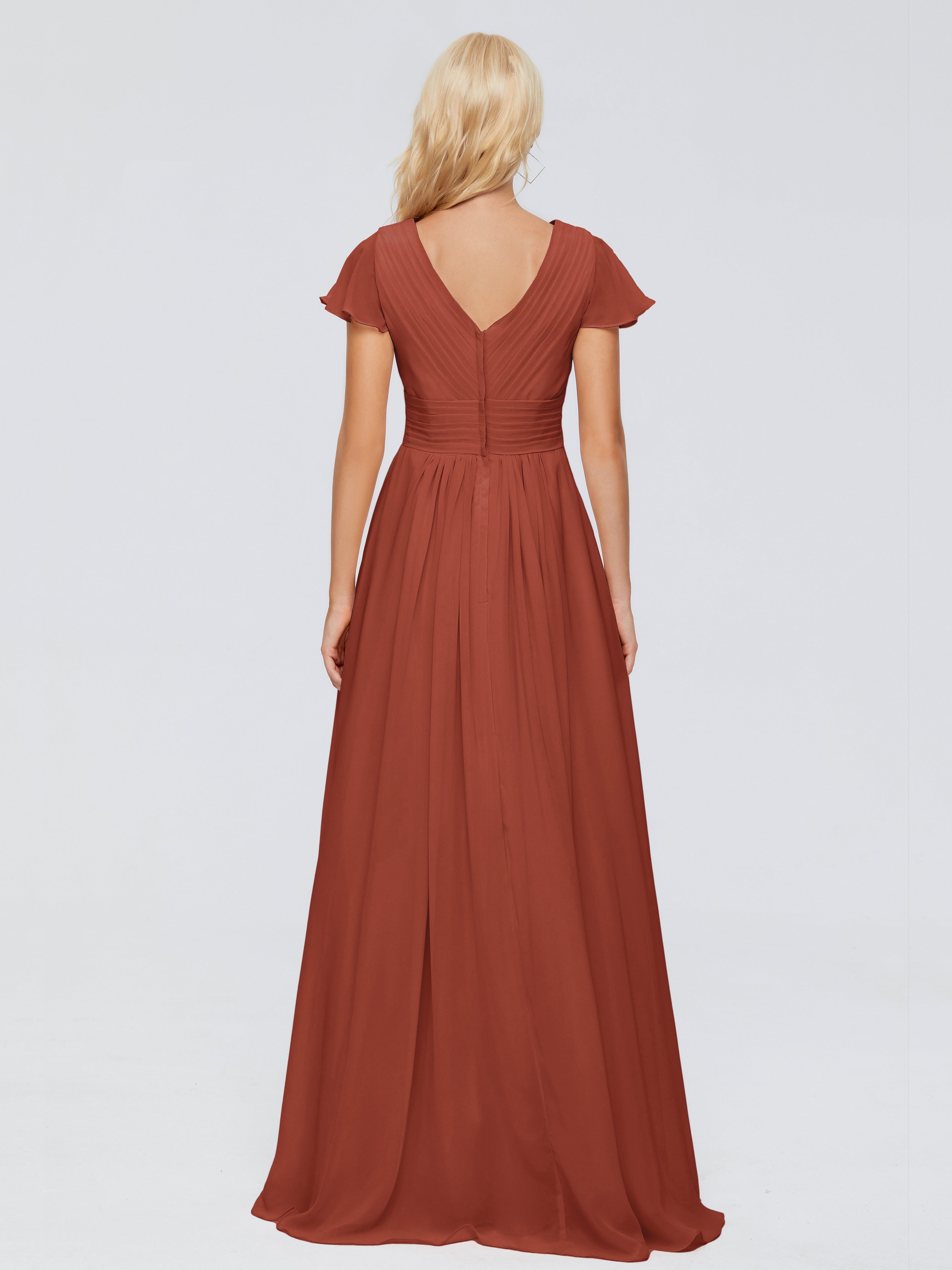 Robe Demoiselle D Honneur Couleur Rouille Trapèze Col V Mousseline Robes Demoiselle D'Honneur