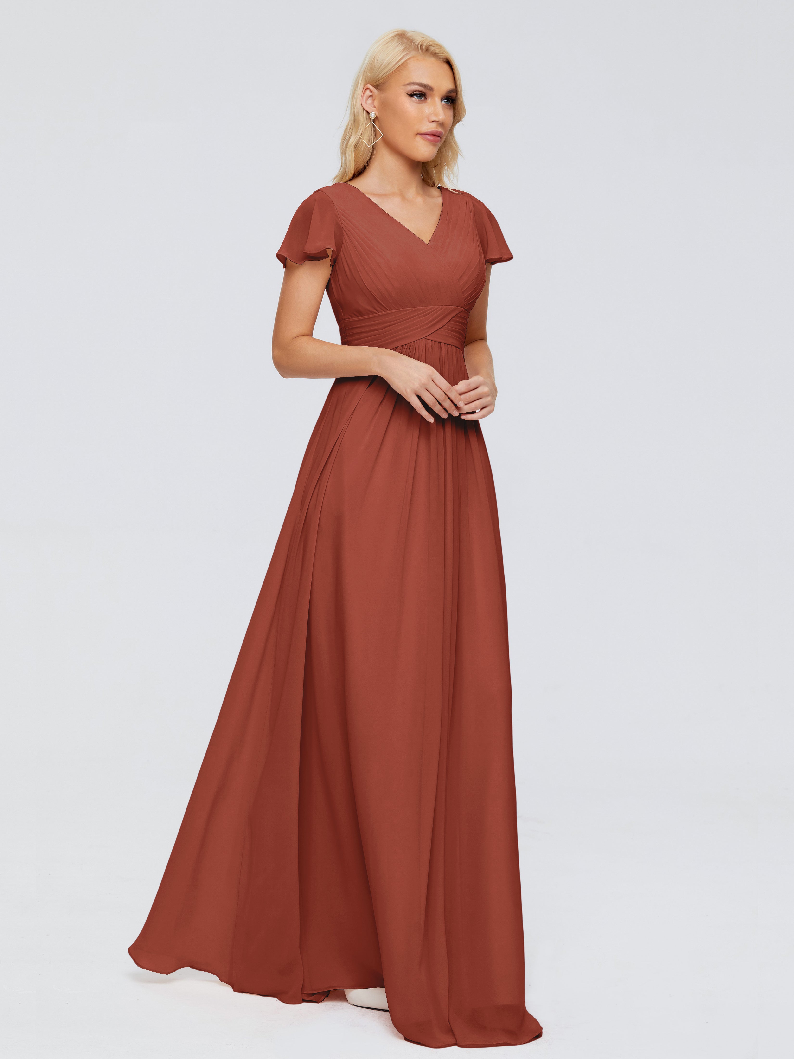 Robe Demoiselle D Honneur Couleur Rouille Trapèze Col V Mousseline Robes Demoiselle D'Honneur