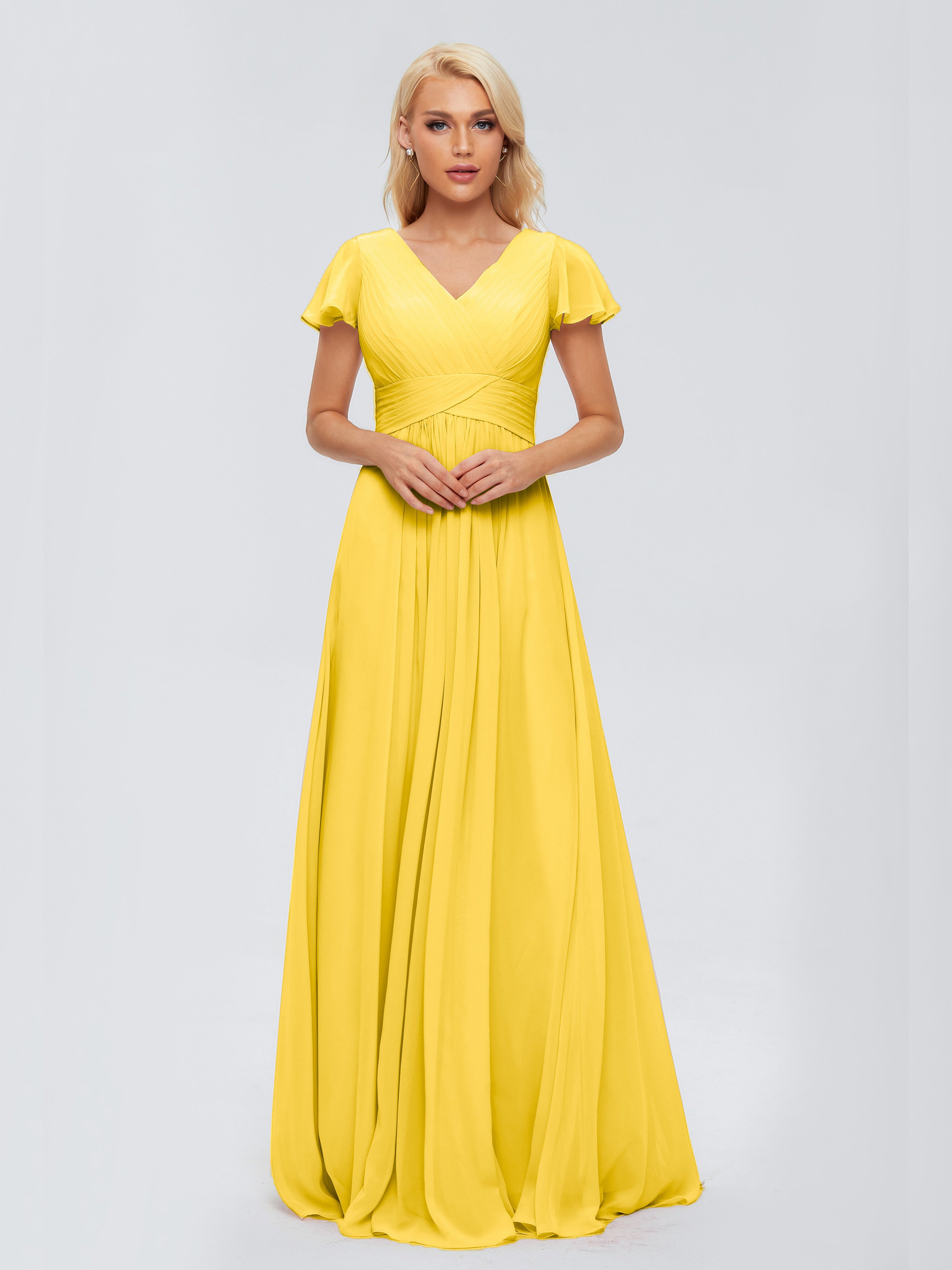 Robe De Demoiselle D'Honneur Souci Trapèze Col V Mousseline Robes Demoiselle D'Honneur