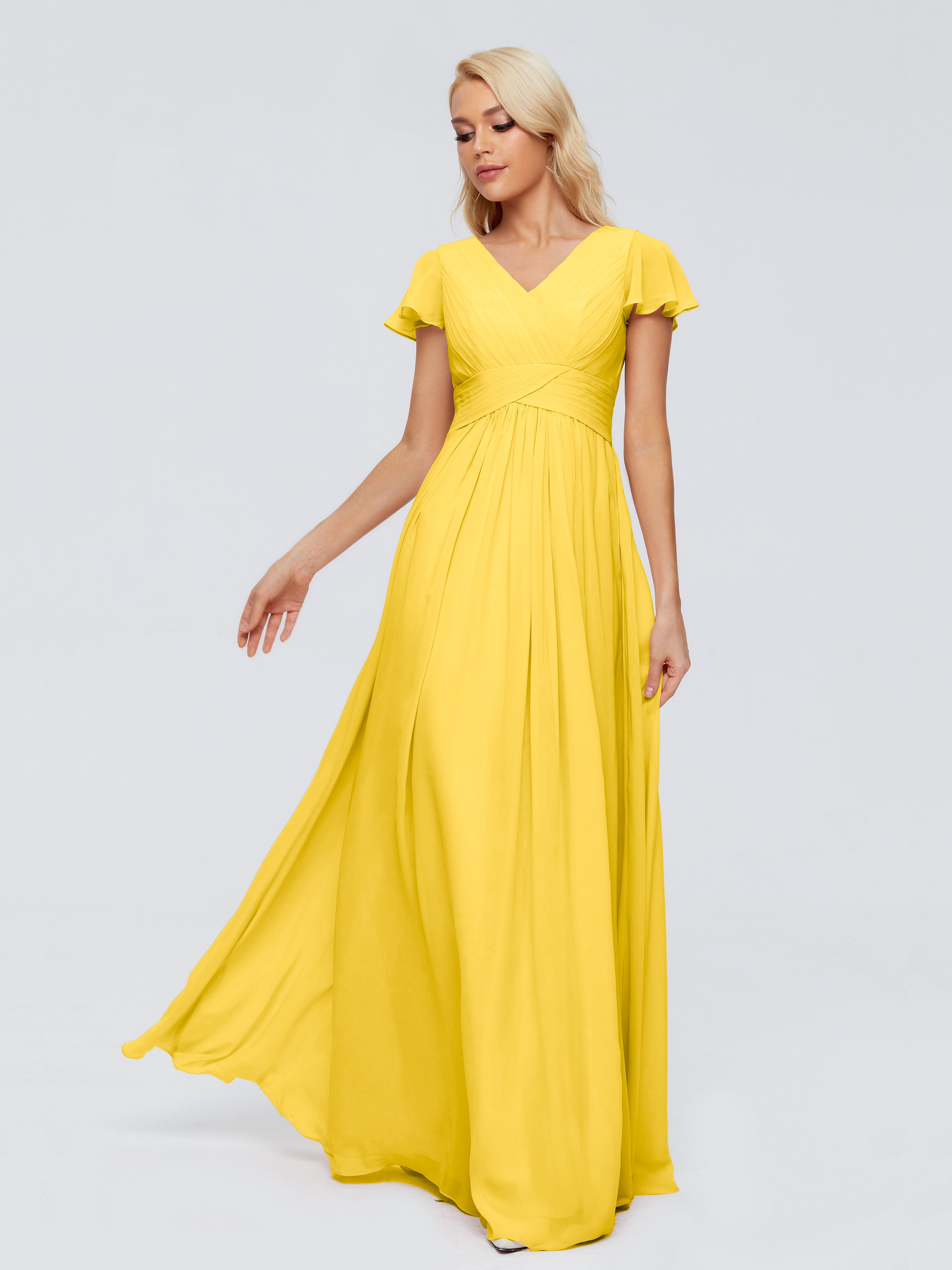 Robe De Demoiselle D'Honneur Souci Trapèze Col V Mousseline Robes Demoiselle D'Honneur