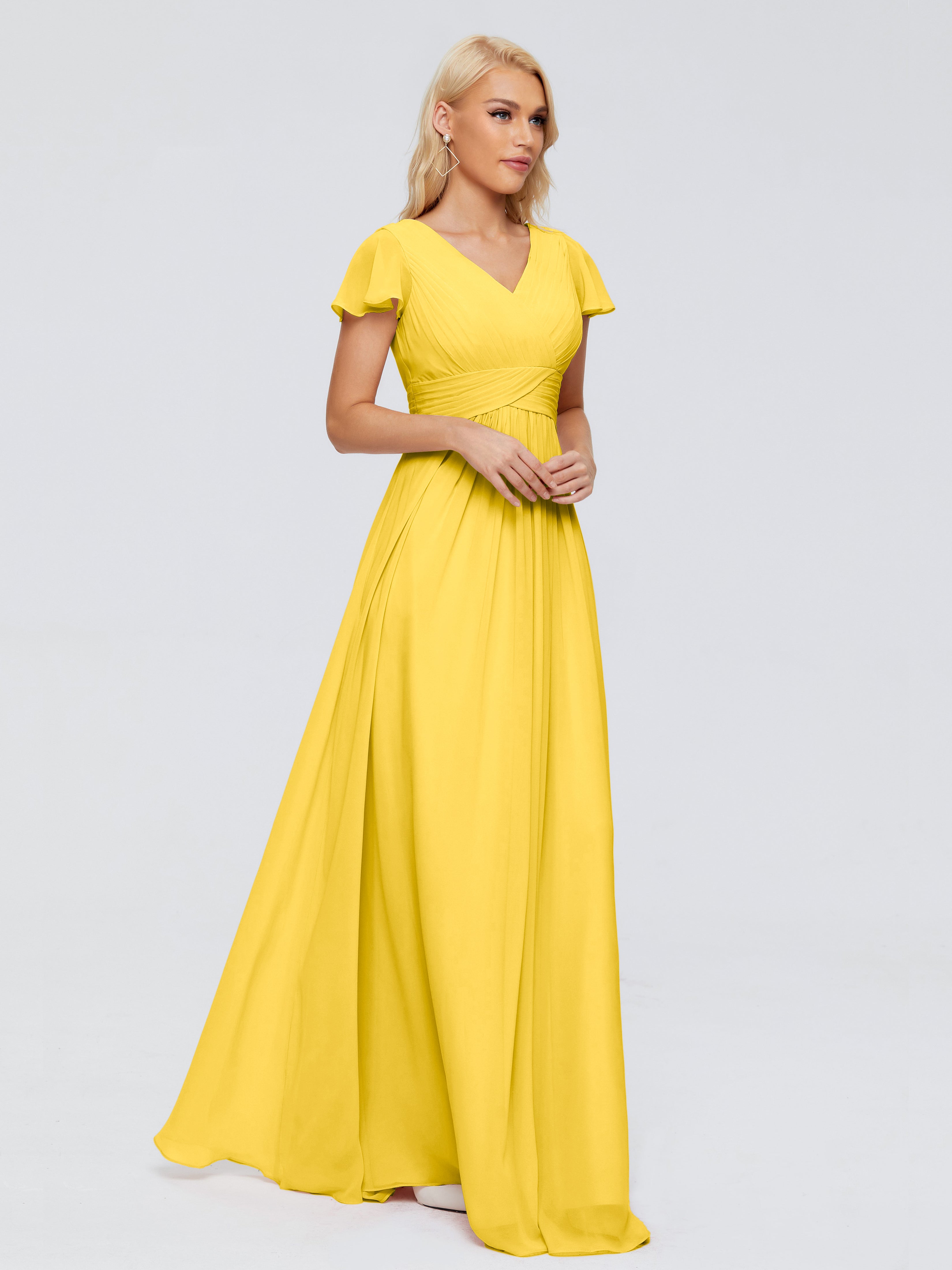 Robe De Demoiselle D'Honneur Souci Trapèze Col V Mousseline Robes Demoiselle D'Honneur