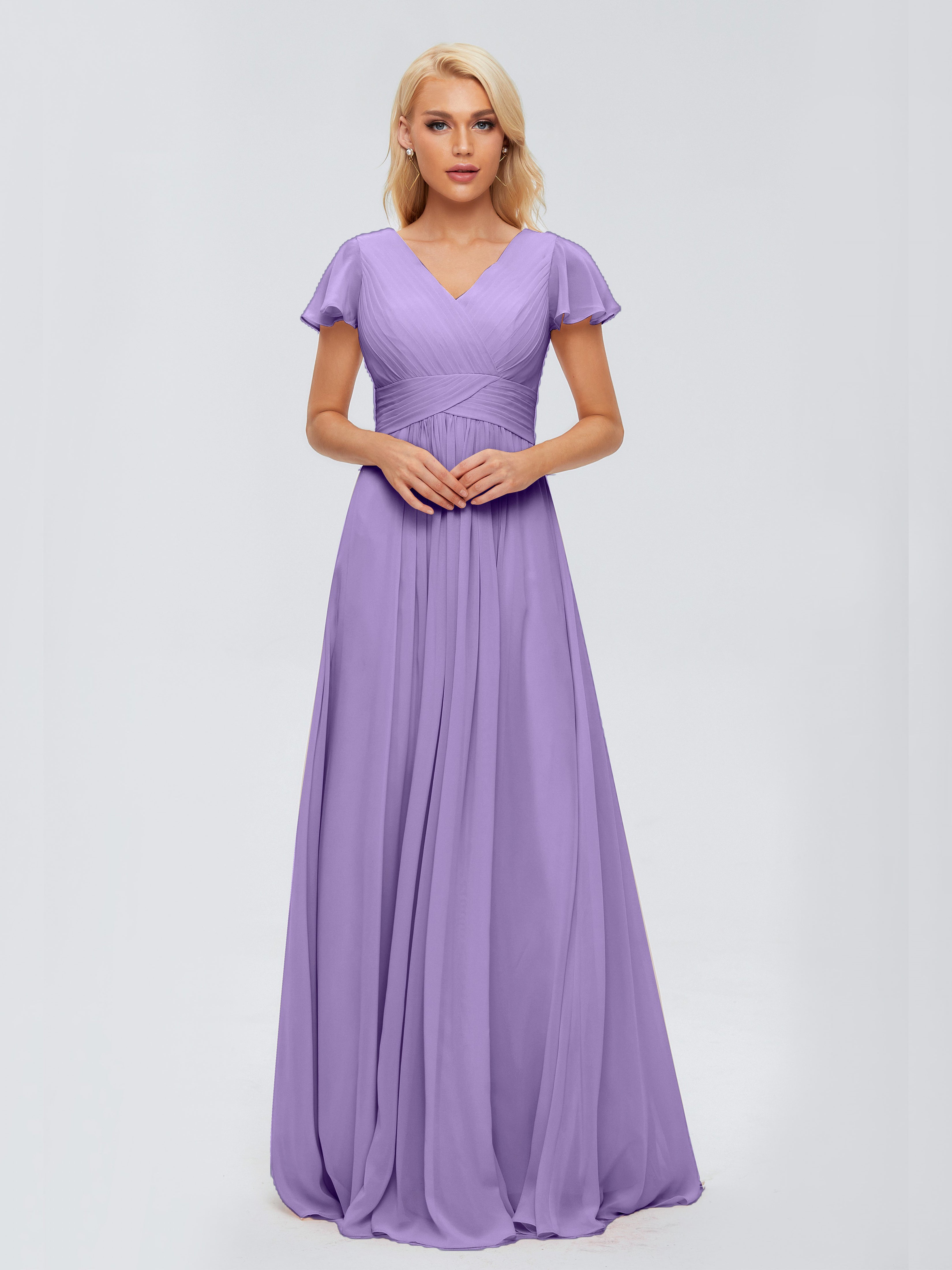 Robes De Demoiselle D'Honneur Tahiti Trapèze Col V Mousseline Robes Demoiselle D'Honneur
