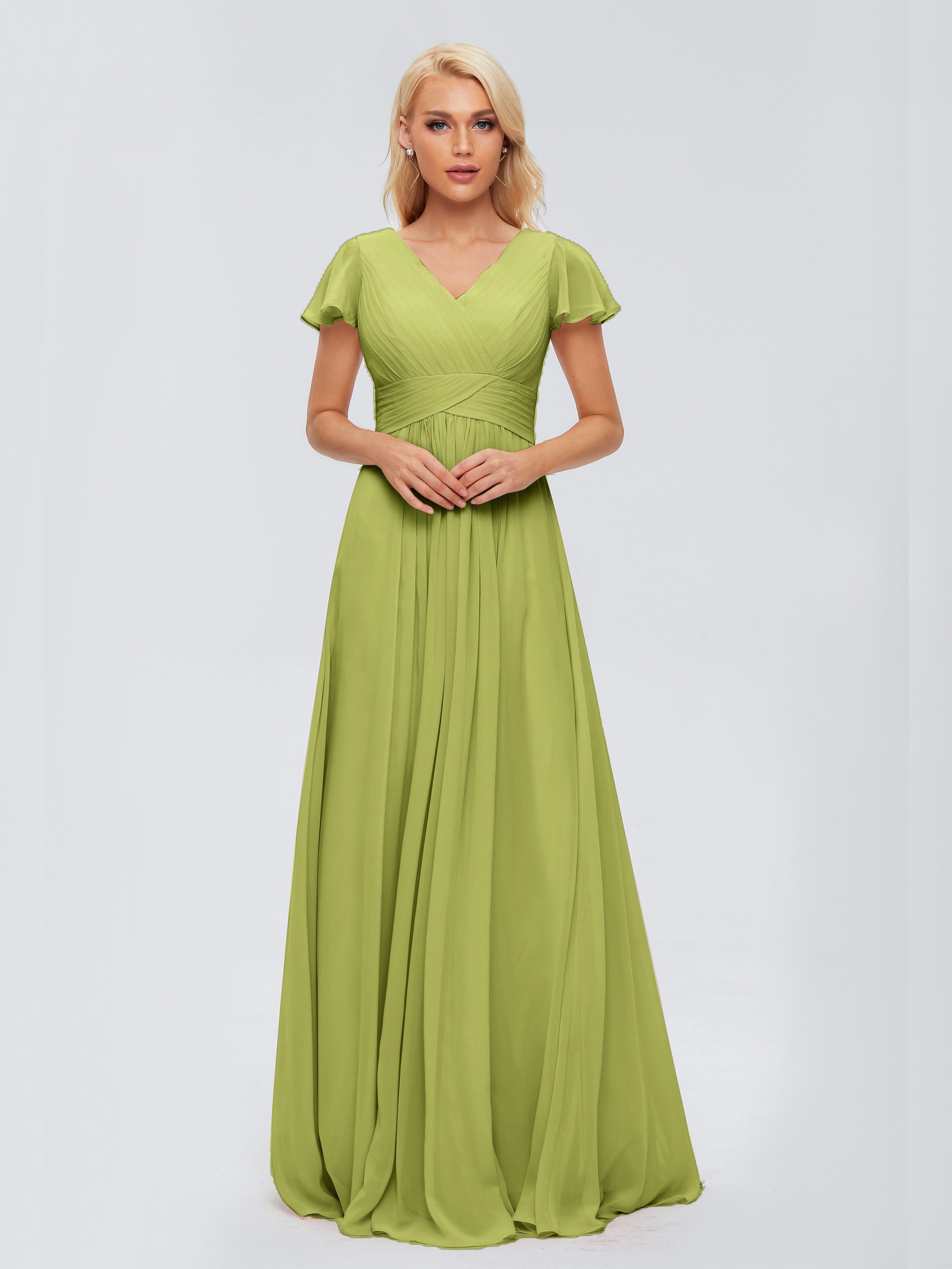 Robes De Demoiselle D'Honneur Trèfle Trapèze Col V Mousseline Robes Demoiselle D'Honneur