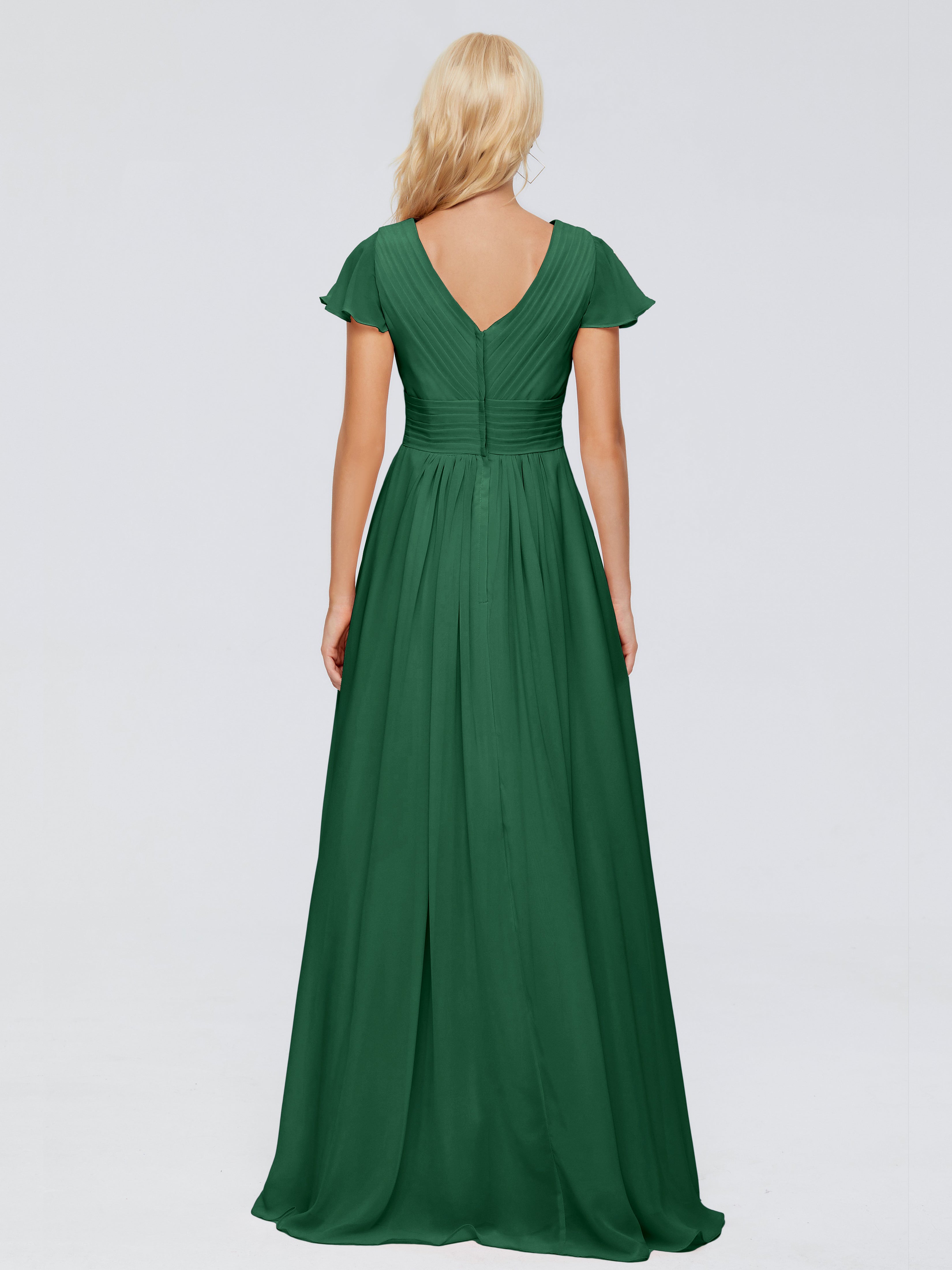 Robes De Demoiselle D'Honneur Vert Foncé Trapèze Col V Mousseline Robes Demoiselle D'Honneur