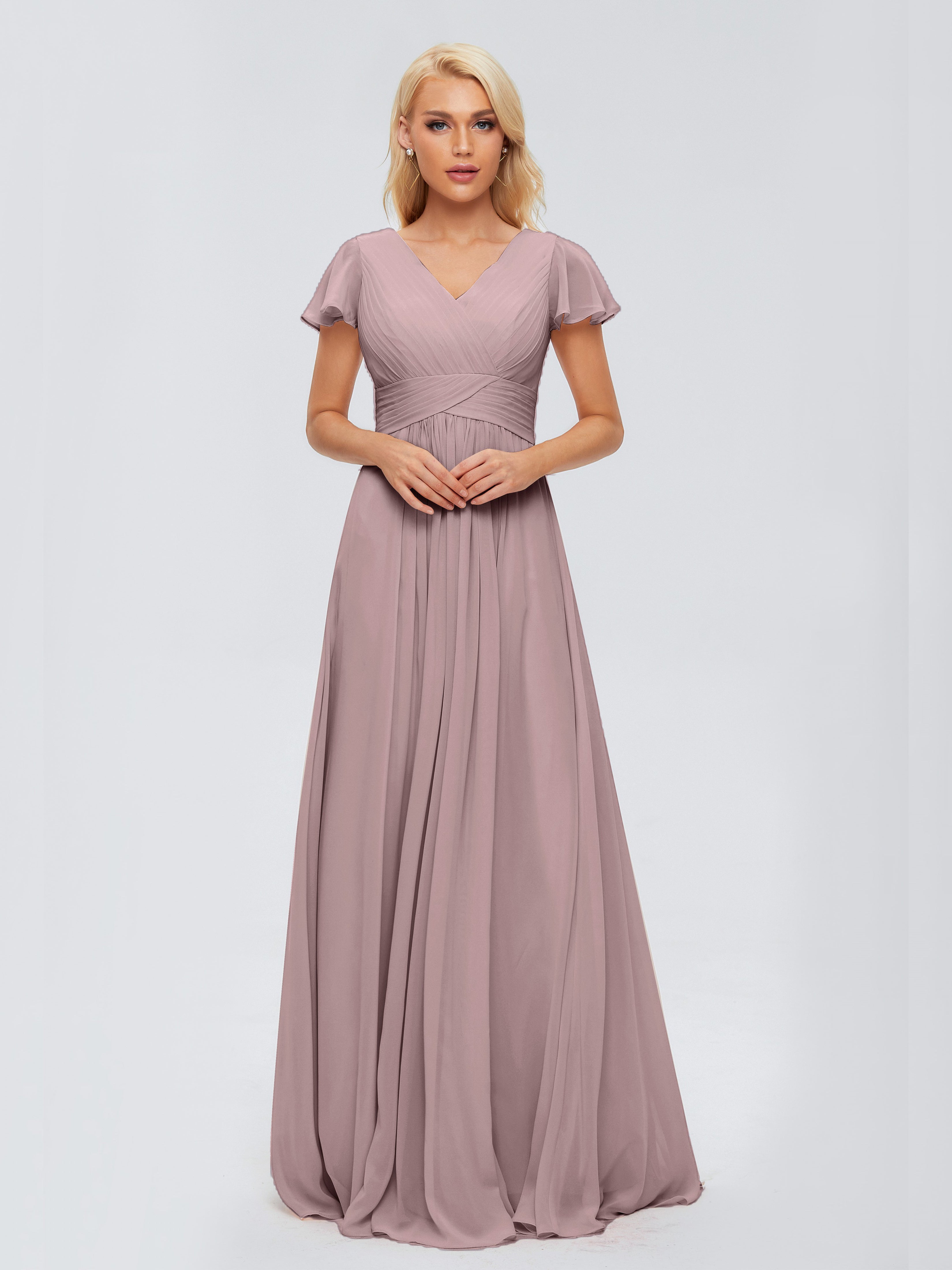 Robes De Demoiselle D'Honneur Vintage Mauve Trapèze Col V Mousseline Robes Demoiselle D'Honneur