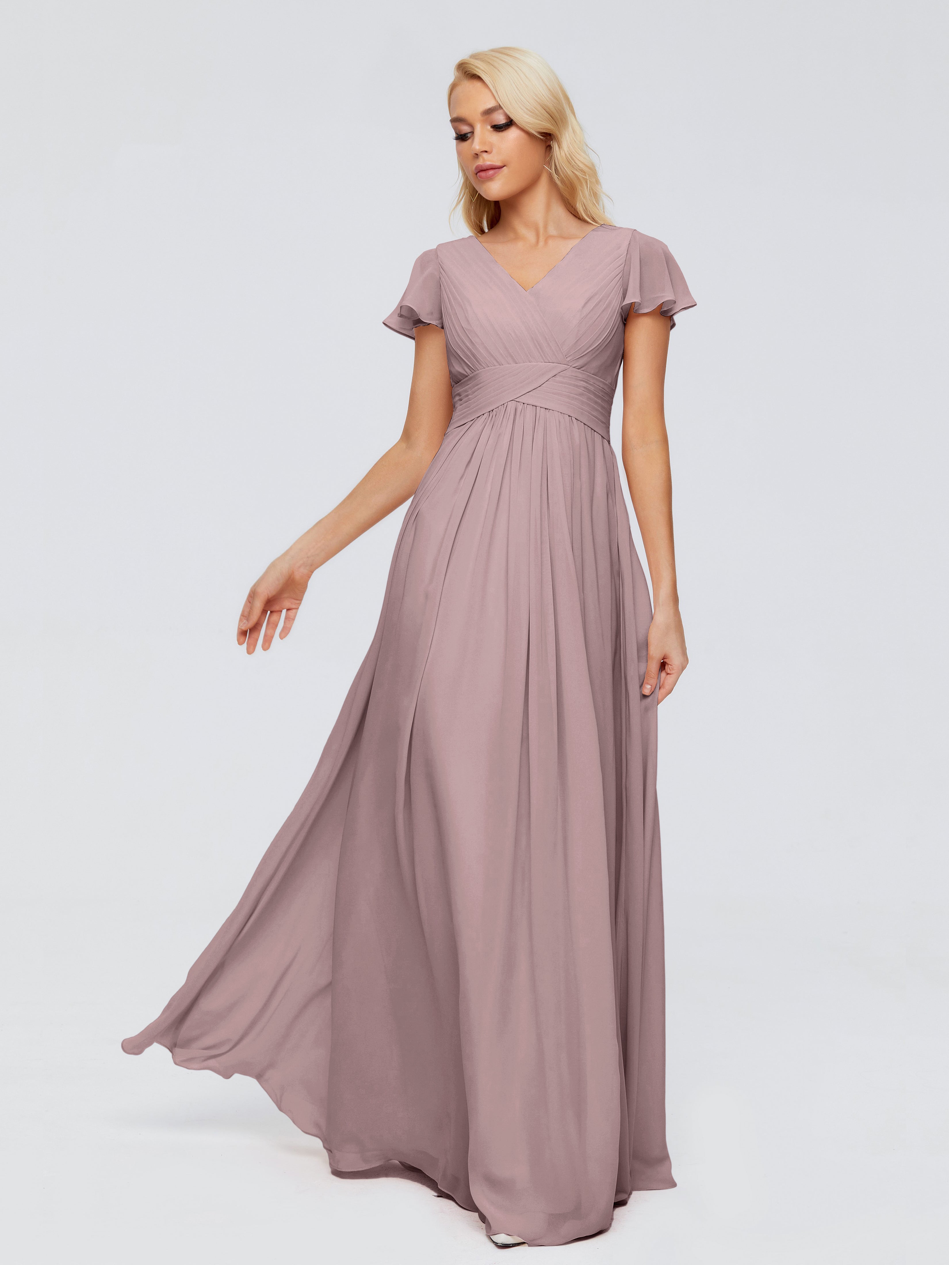 Robes De Demoiselle D'Honneur Vintage Mauve Trapèze Col V Mousseline Robes Demoiselle D'Honneur