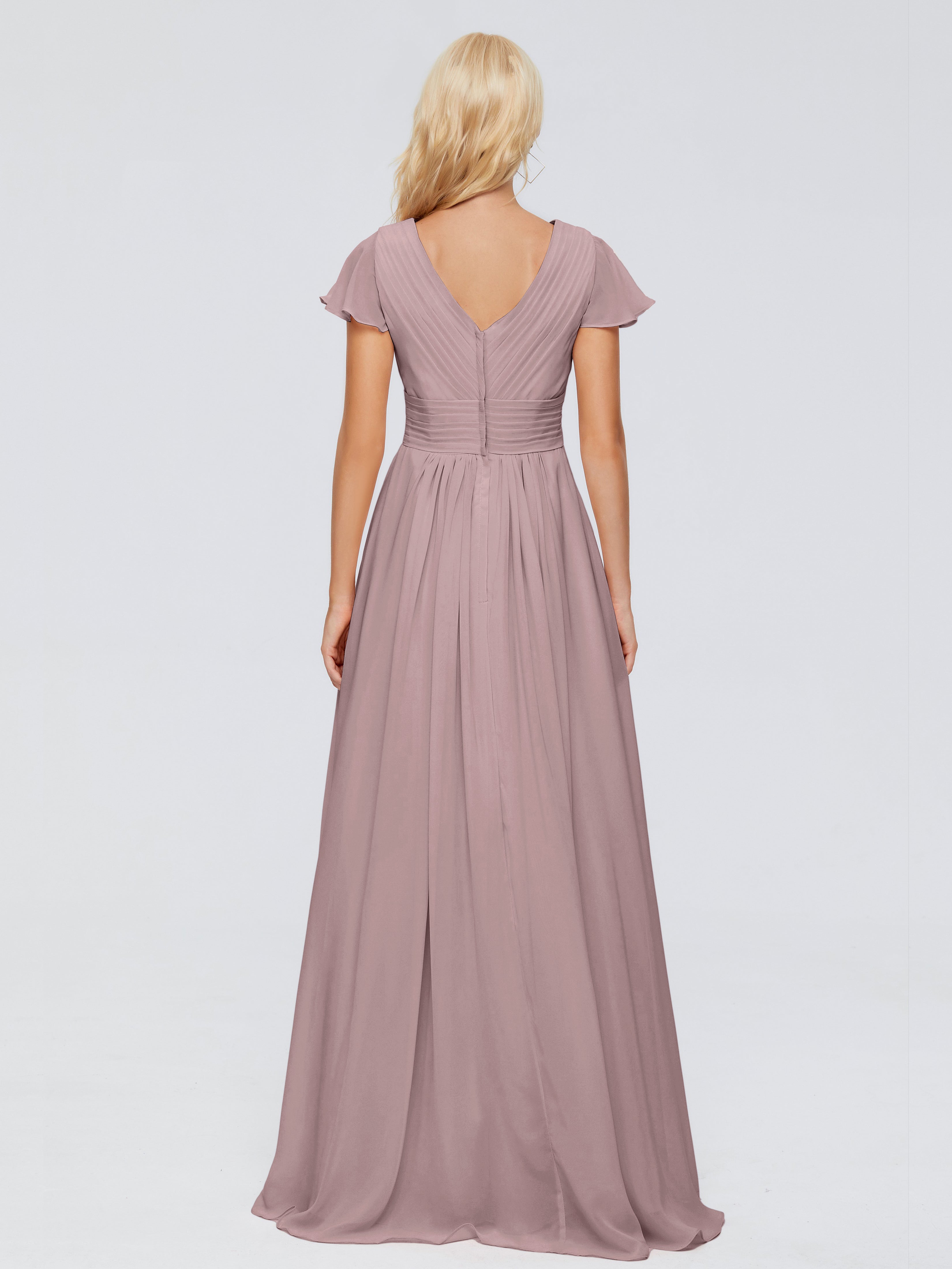 Robes De Demoiselle D'Honneur Vintage Mauve Trapèze Col V Mousseline Robes Demoiselle D'Honneur