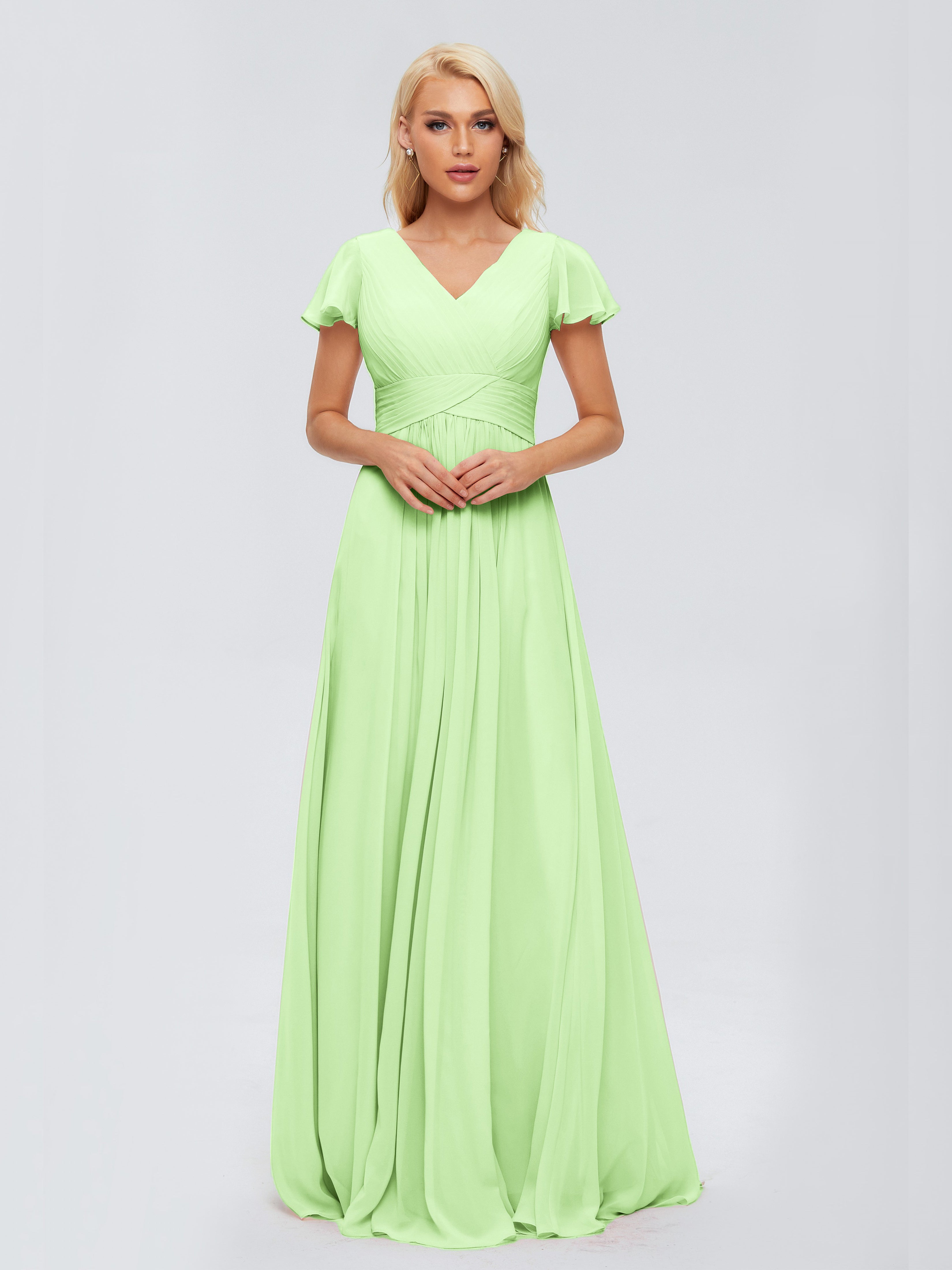 Demoiselle Robe Vert Sauge Trapèze Col V Mousseline Robes Demoiselle D'Honneur