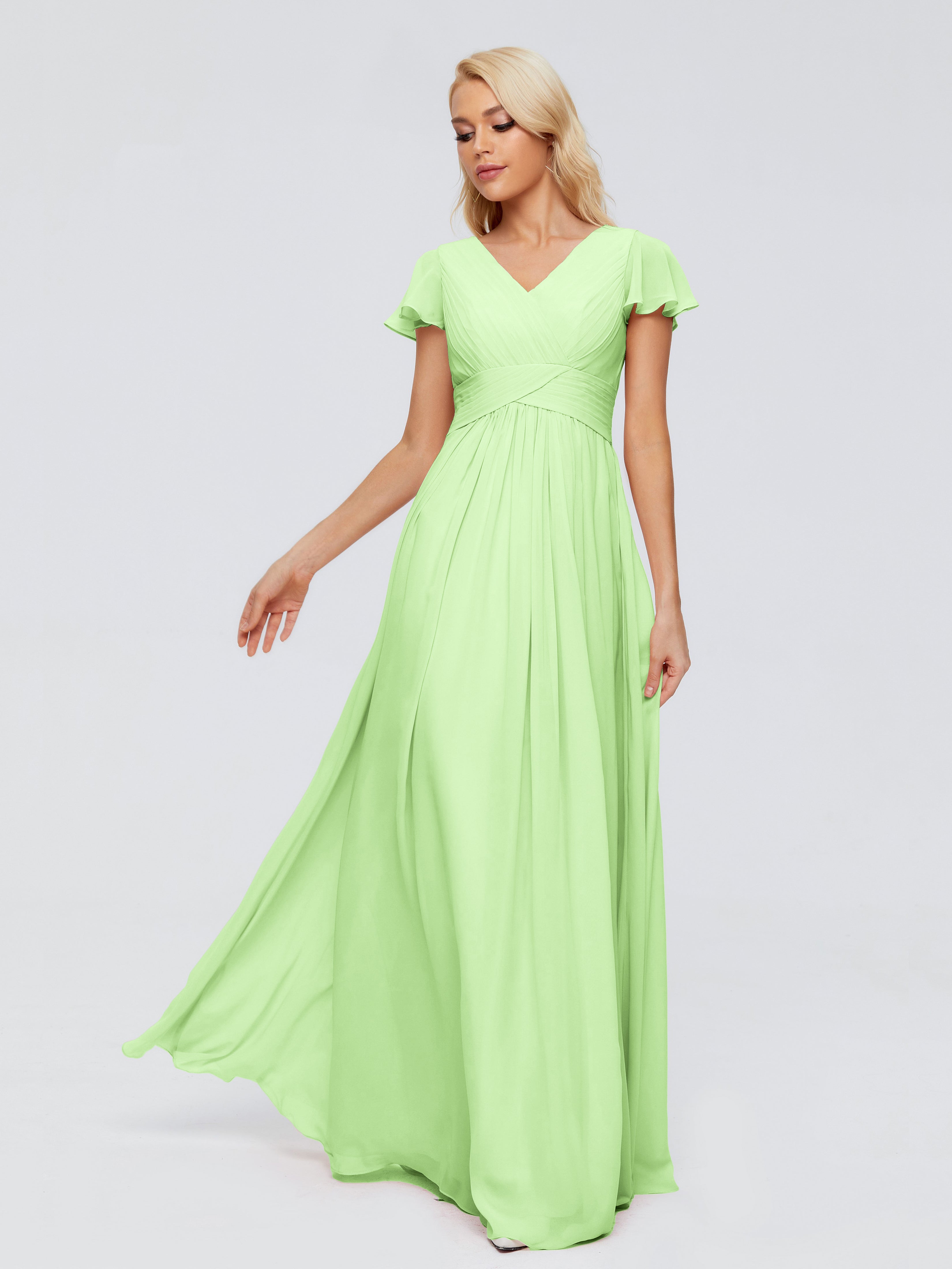 Demoiselle Robe Vert Sauge Trapèze Col V Mousseline Robes Demoiselle D'Honneur