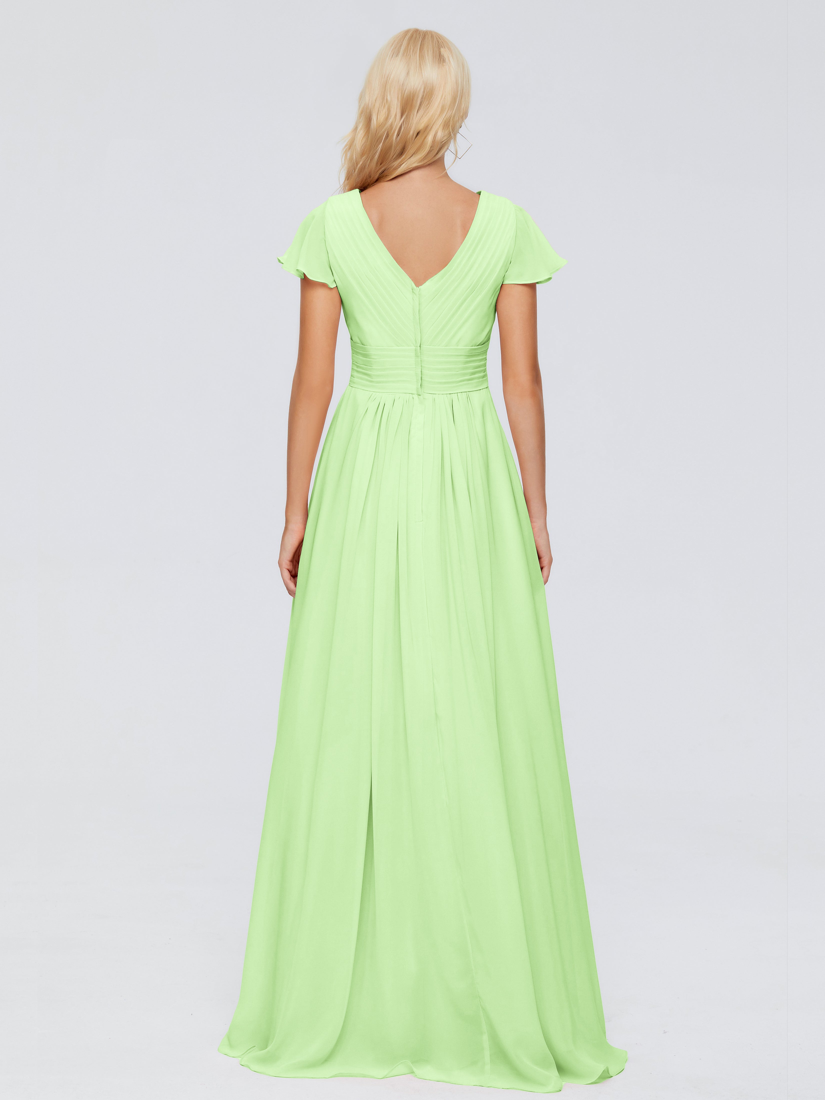 Demoiselle Robe Vert Sauge Trapèze Col V Mousseline Robes Demoiselle D'Honneur