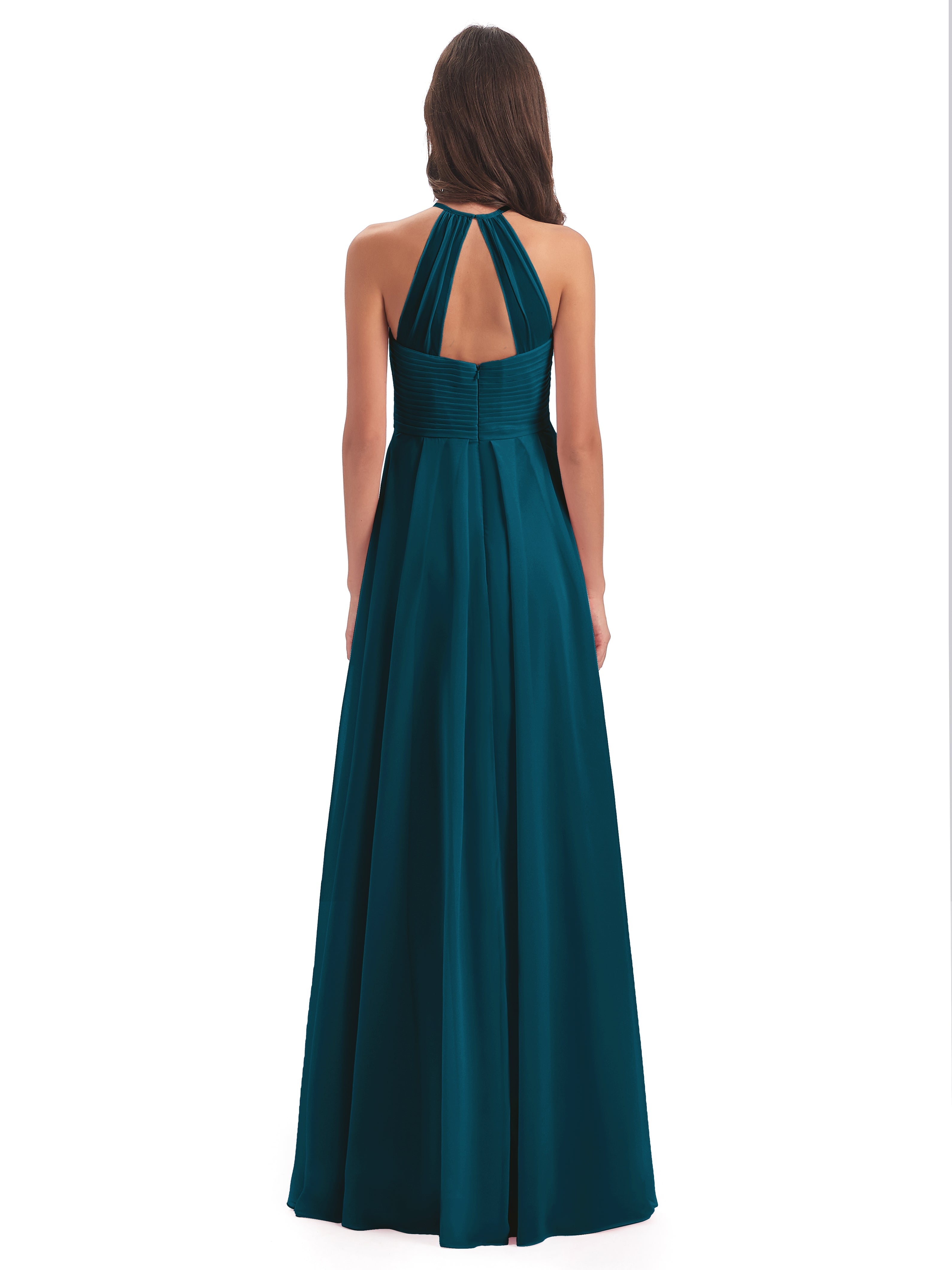 Robe De Demoiselle D'Honneur Bleu Encre Licou Dos Ouvert Mousseline Robes Demoiselle D'Honneur