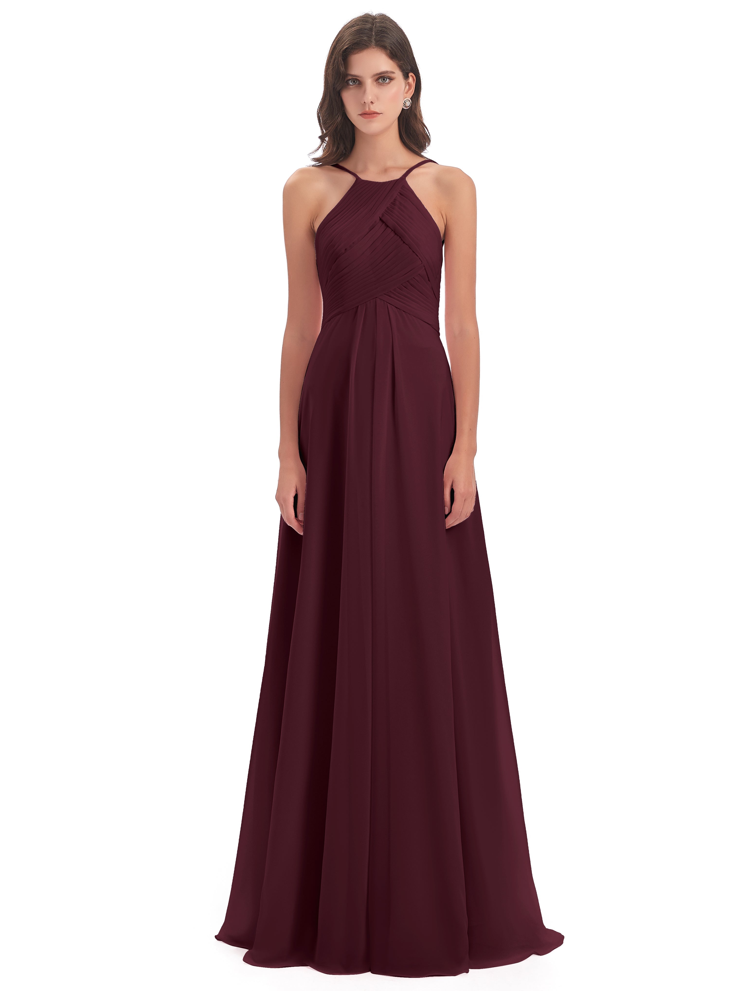 Robes De Demoiselle D'Honneur Cabernet Licou Dos Ouvert Mousseline Robes Demoiselle D'Honneur