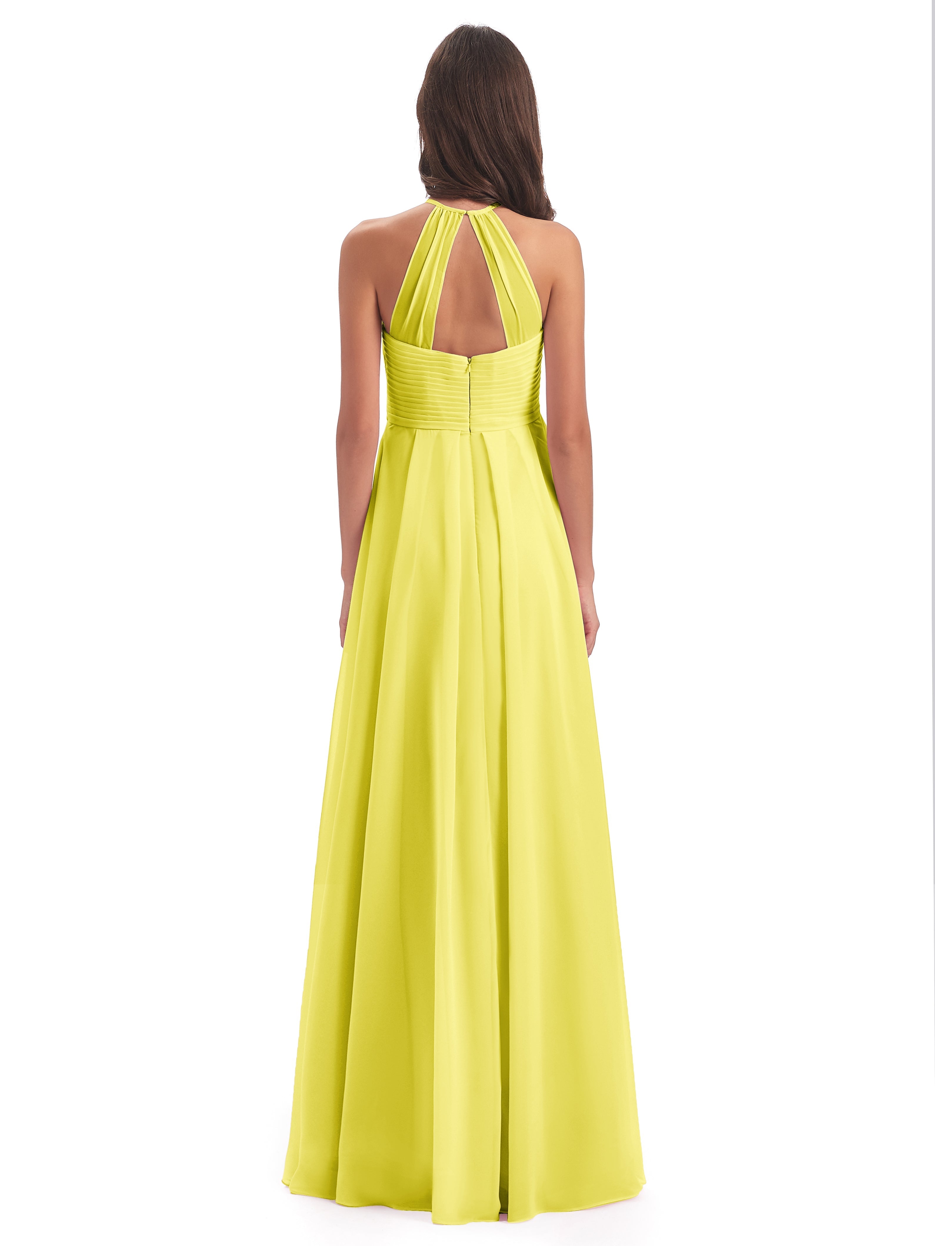 Robes De Demoiselle D'Honneur Citron Licou Dos Ouvert Mousseline Robes Demoiselle D'Honneur