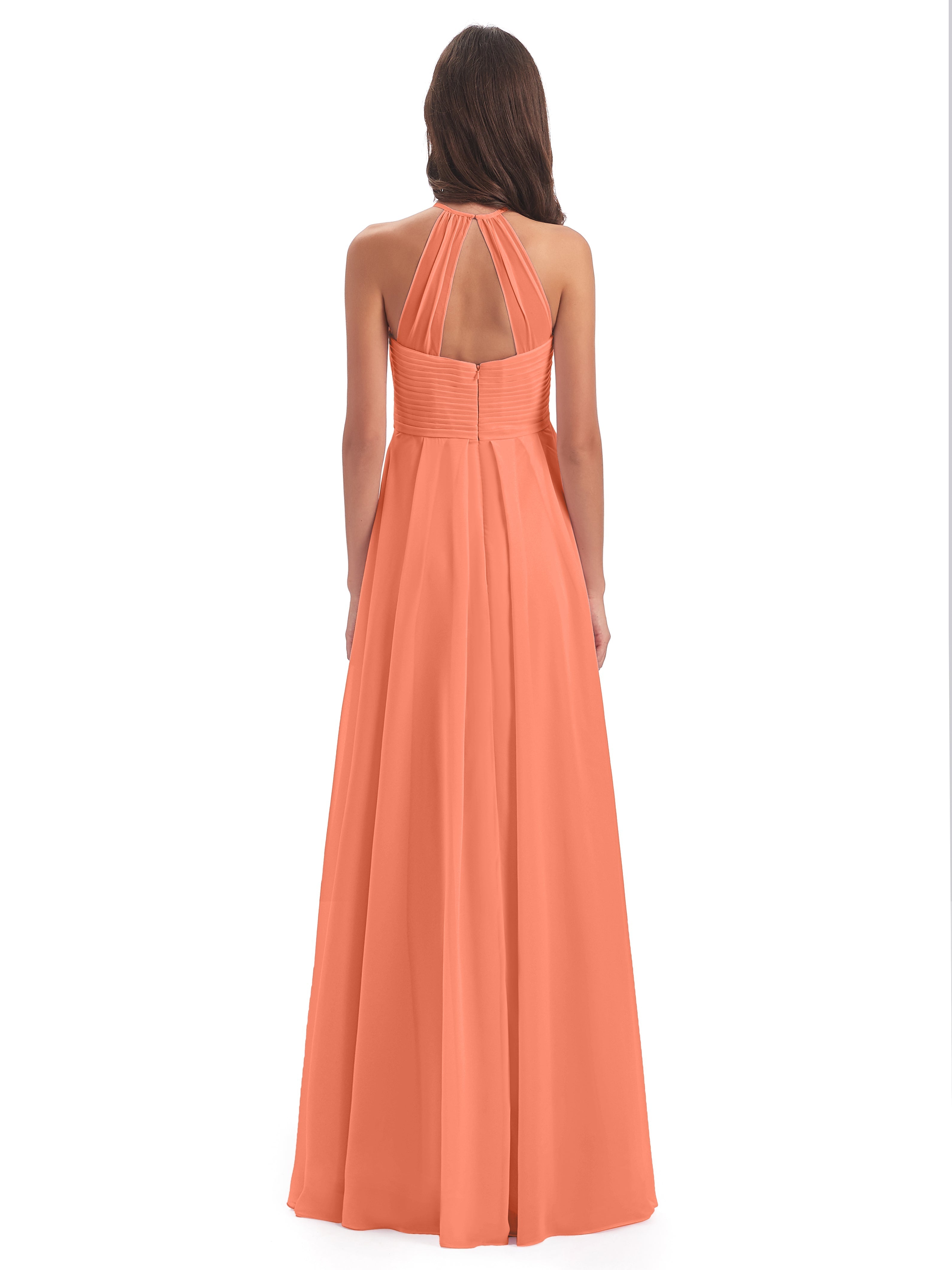 Robes De Demoiselle D'Honneur Coucher De Soleil Licou Dos Ouvert Mousseline Robes Demoiselle D'Honneur