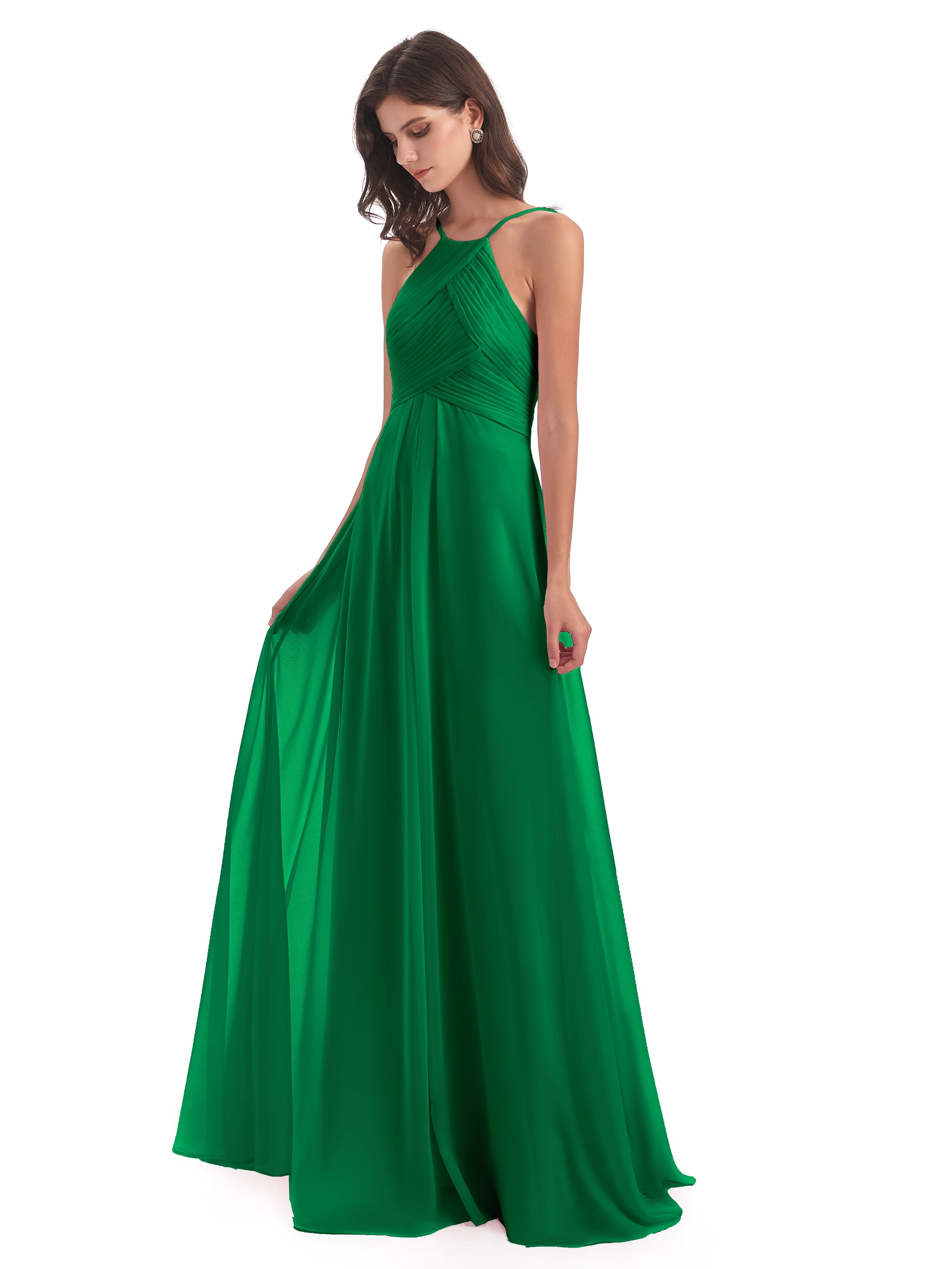 Demoiselle D Honneur Vert Émeraude Licou Dos Ouvert Mousseline Robes Demoiselle D'Honneur
