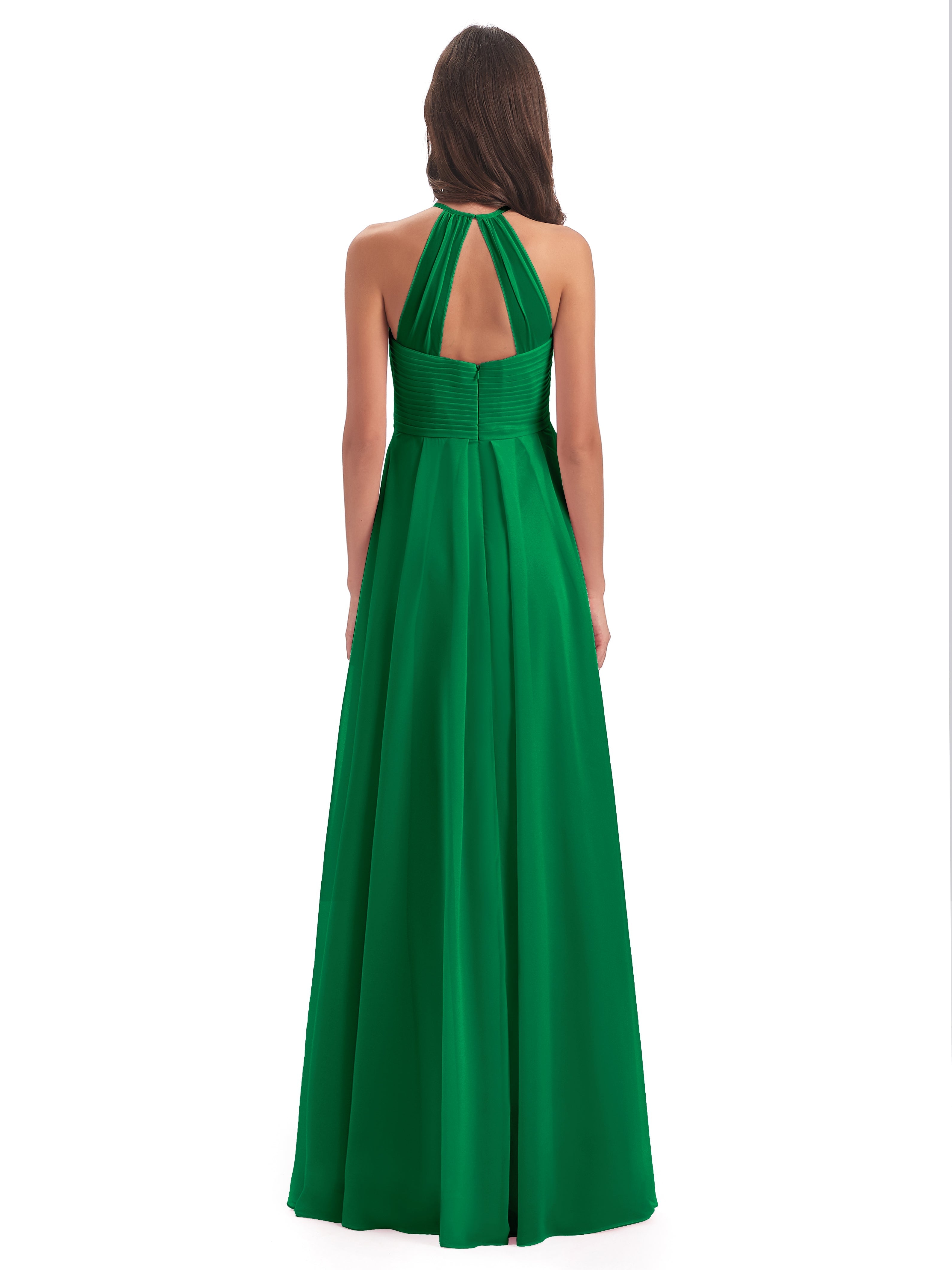 Demoiselle D Honneur Vert Émeraude Licou Dos Ouvert Mousseline Robes Demoiselle D'Honneur
