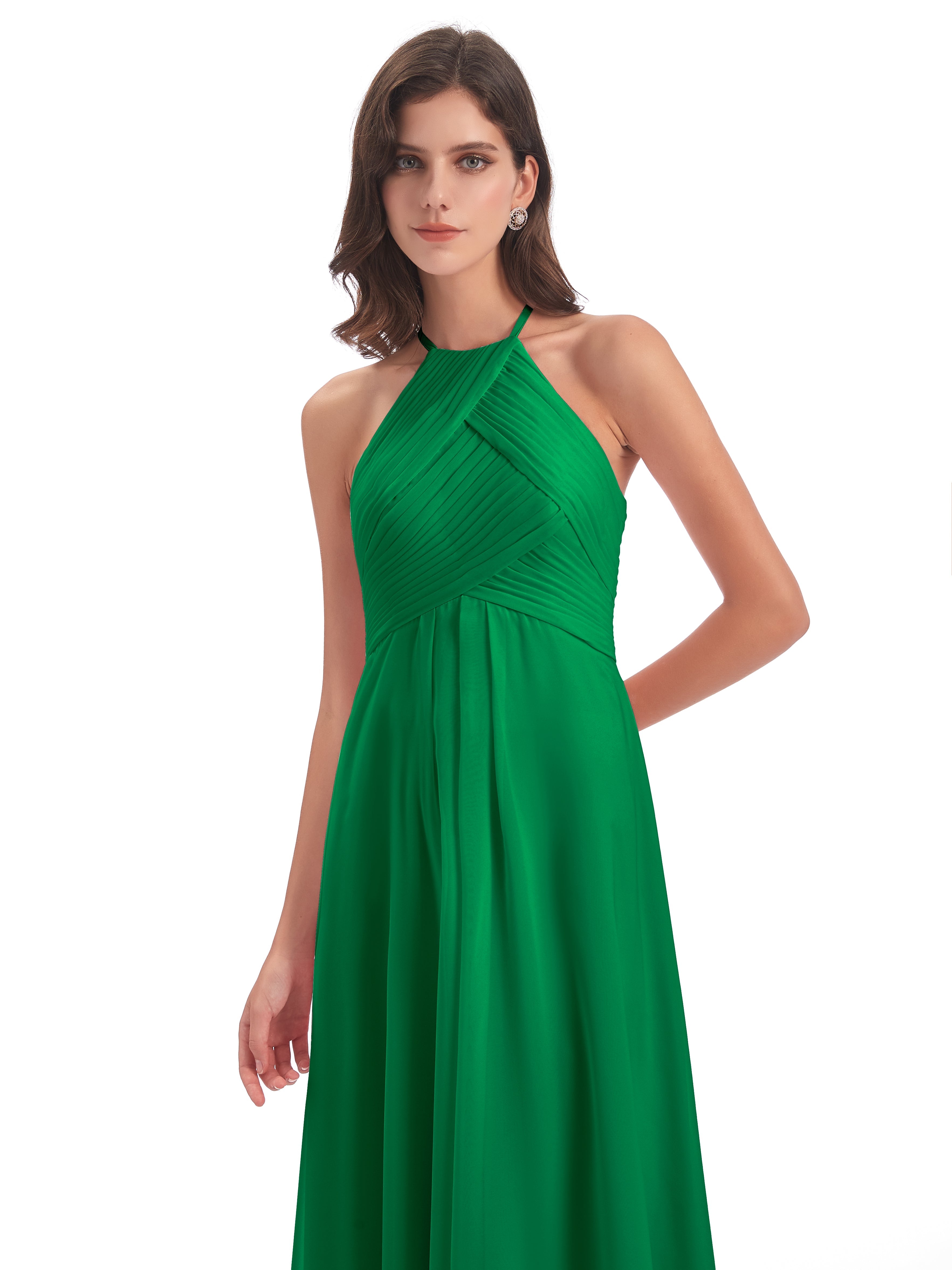 Demoiselle D Honneur Vert Émeraude Licou Dos Ouvert Mousseline Robes Demoiselle D'Honneur