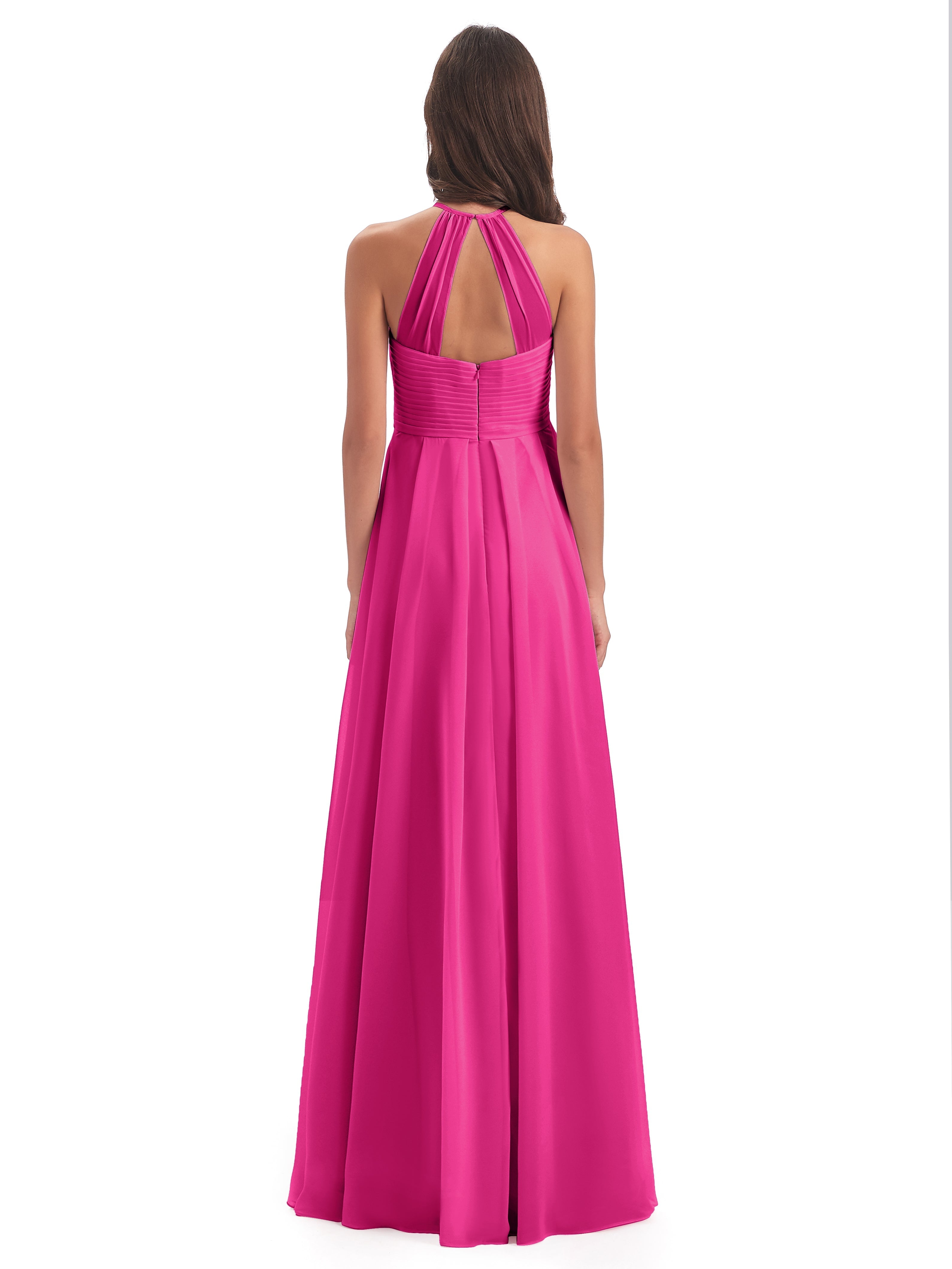 Robes De Demoiselle D'Honneur Couleur Rose Fuchsia Licou Dos Ouvert Mousseline Robes Demoiselle D'Honneur