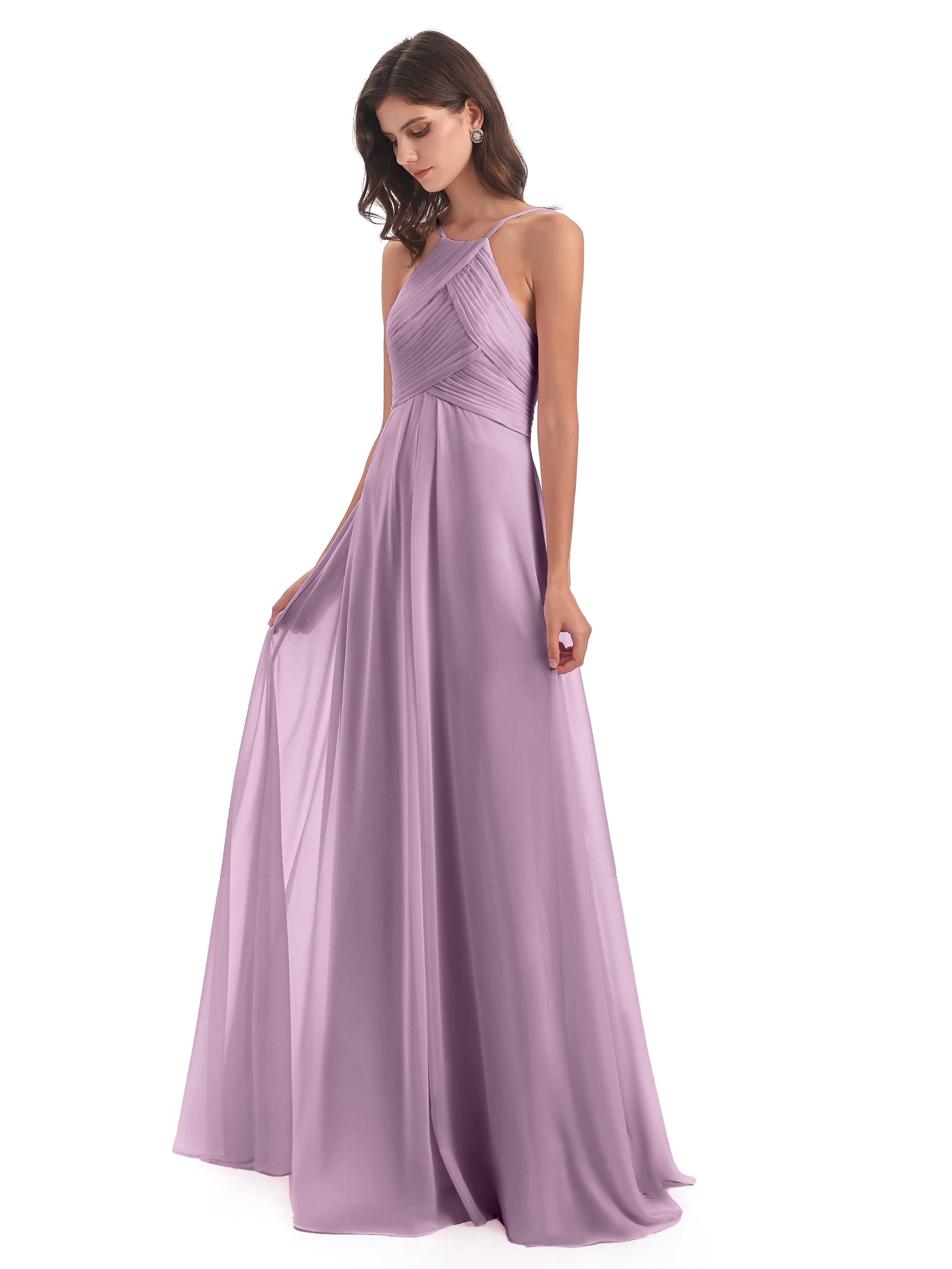 Robes De Demoiselle D'Honneur Glycine Licou Dos Ouvert Mousseline Robes Demoiselle D'Honneur