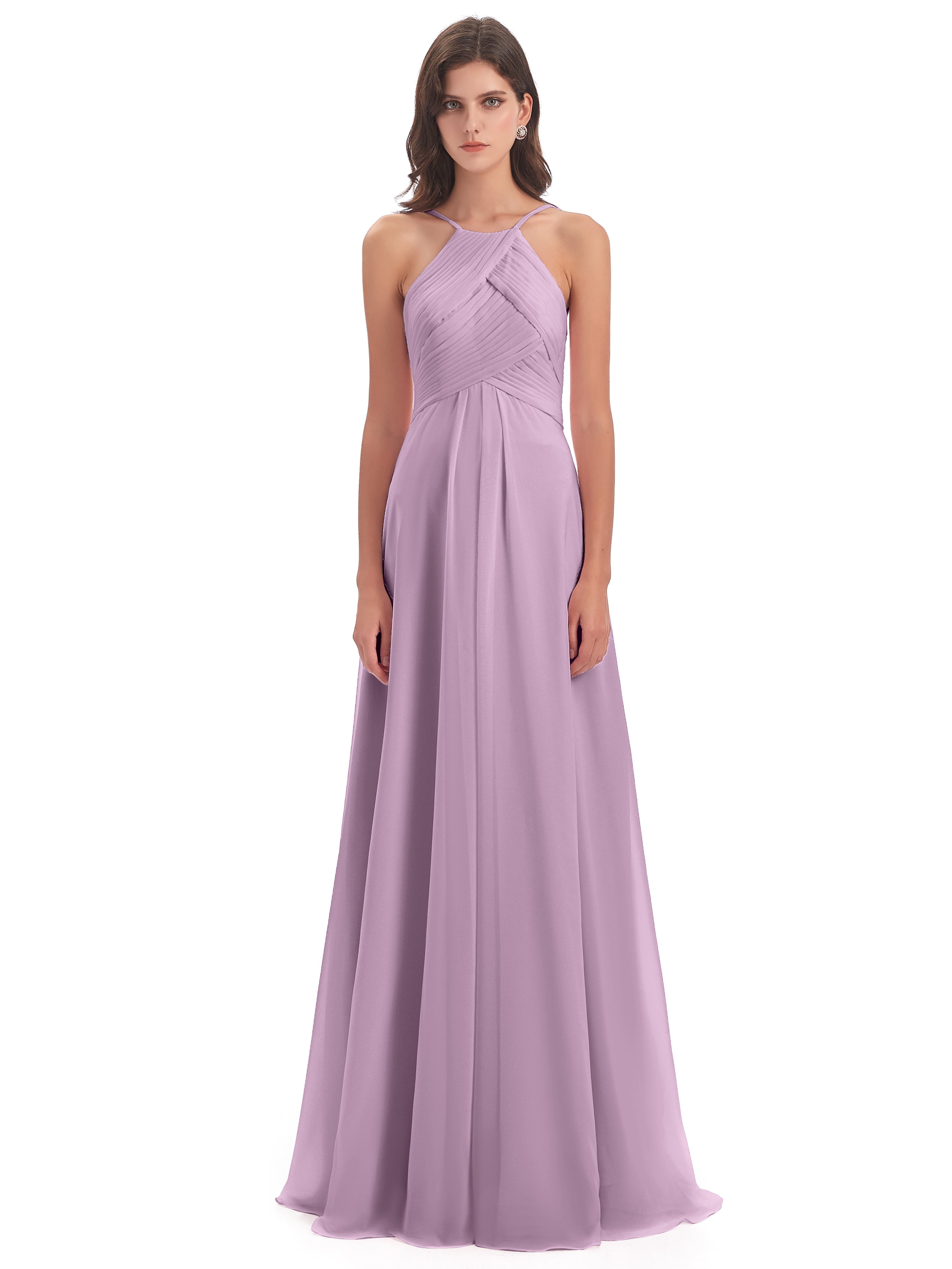 Robes De Demoiselle D'Honneur Glycine Licou Dos Ouvert Mousseline Robes Demoiselle D'Honneur