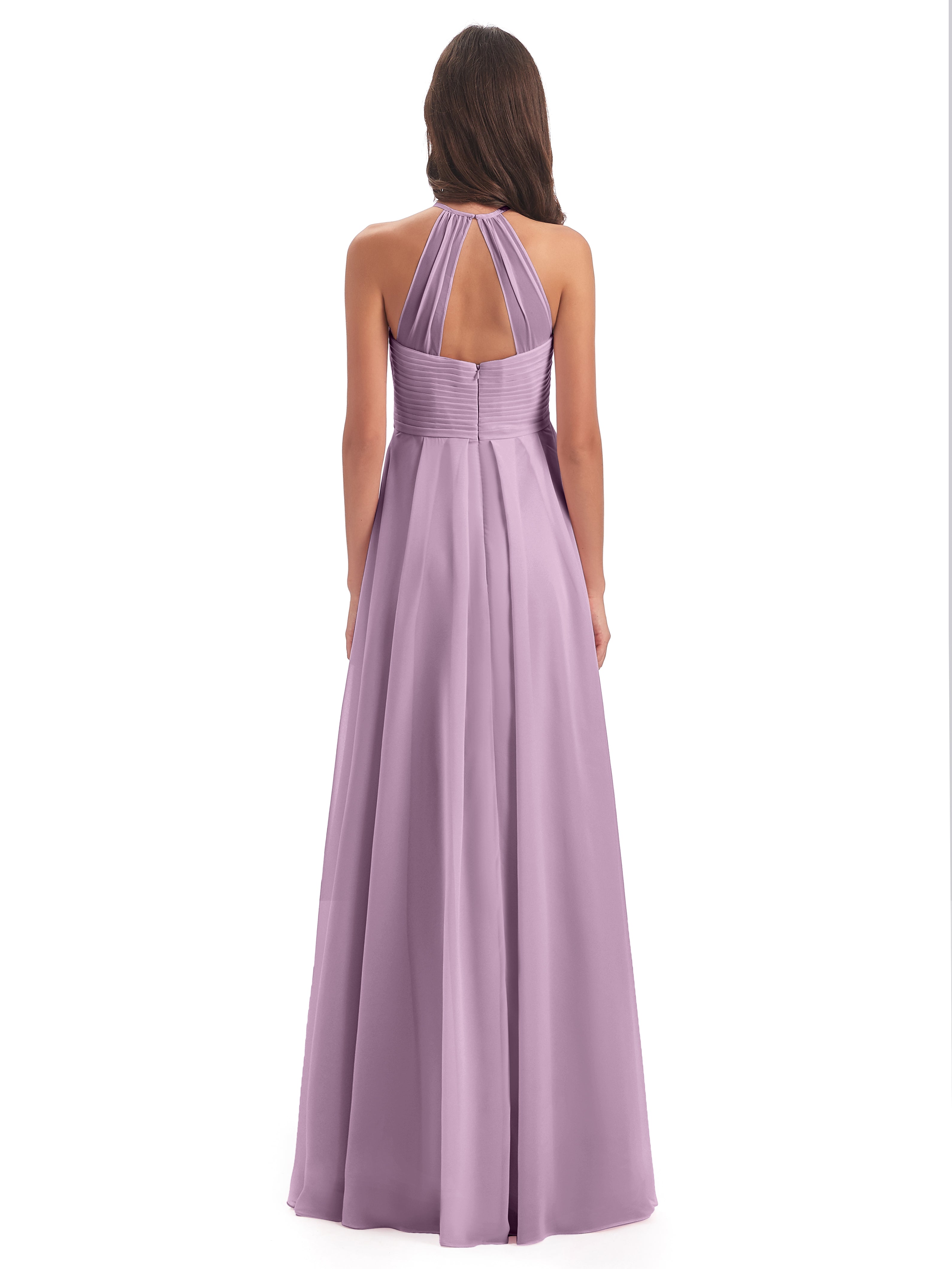 Robes De Demoiselle D'Honneur Glycine Licou Dos Ouvert Mousseline Robes Demoiselle D'Honneur