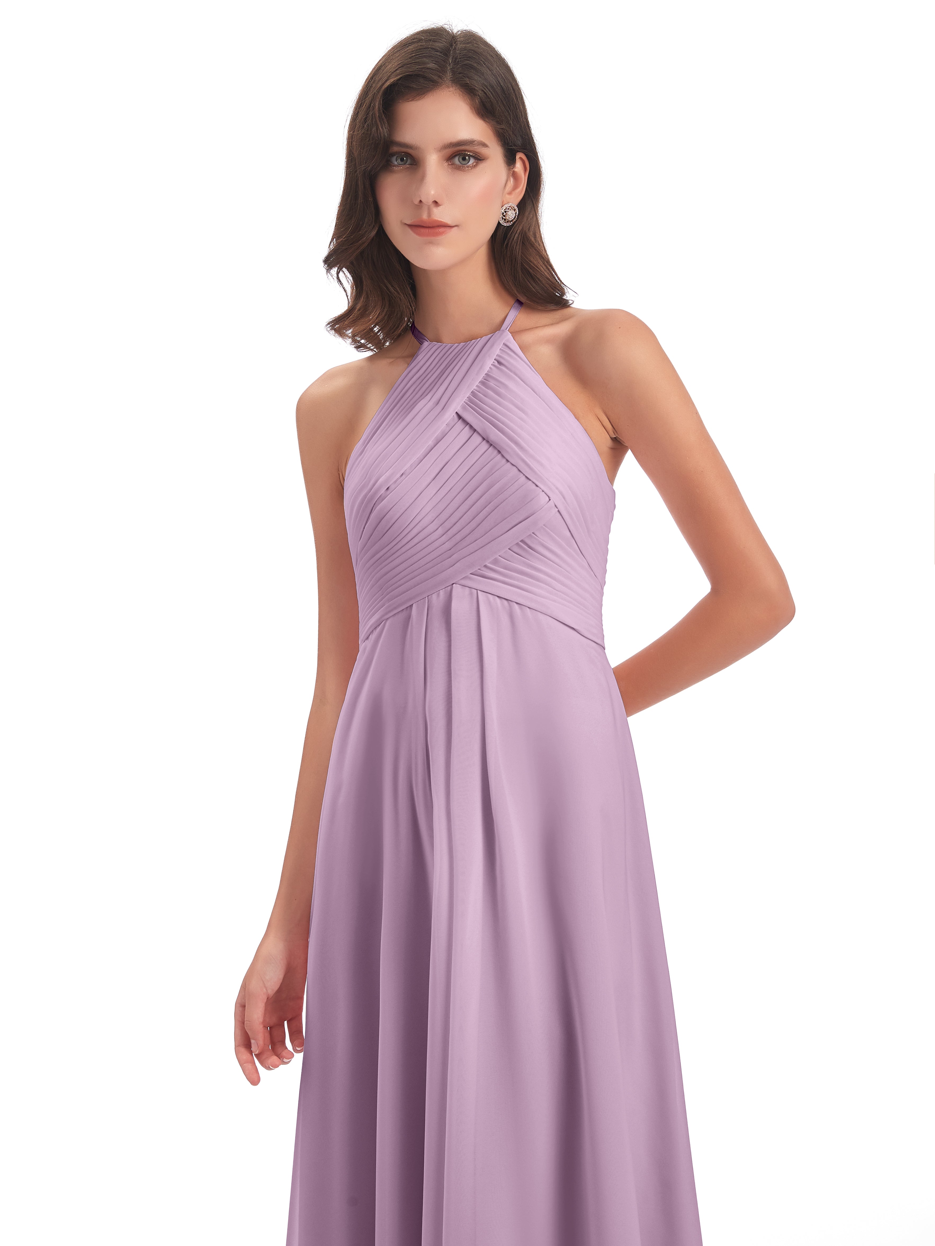Robes De Demoiselle D'Honneur Glycine Licou Dos Ouvert Mousseline Robes Demoiselle D'Honneur