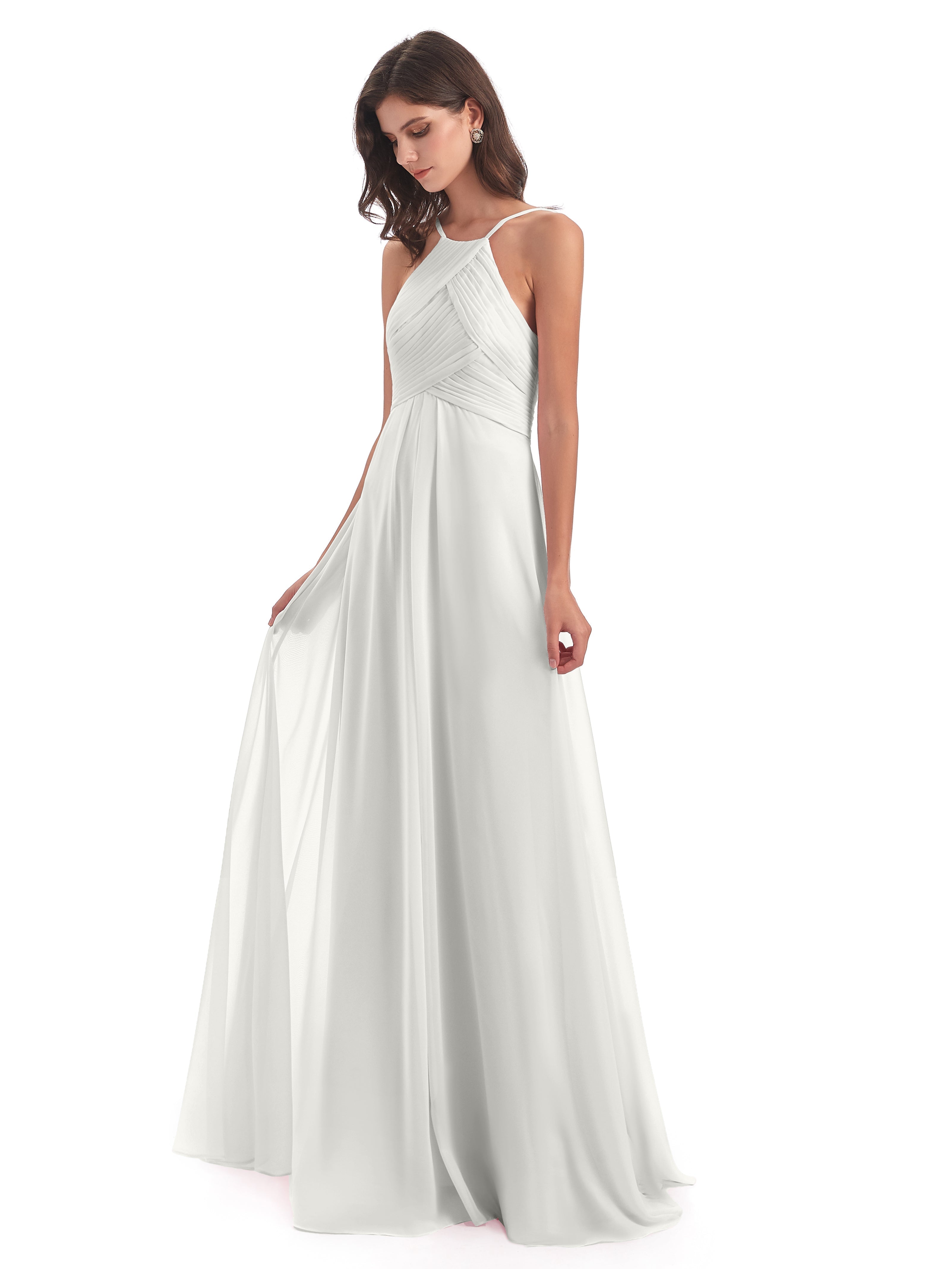 Robe Ivoire Demoiselle D Honneur Licou Dos Ouvert Mousseline Robes Demoiselle D'Honneur