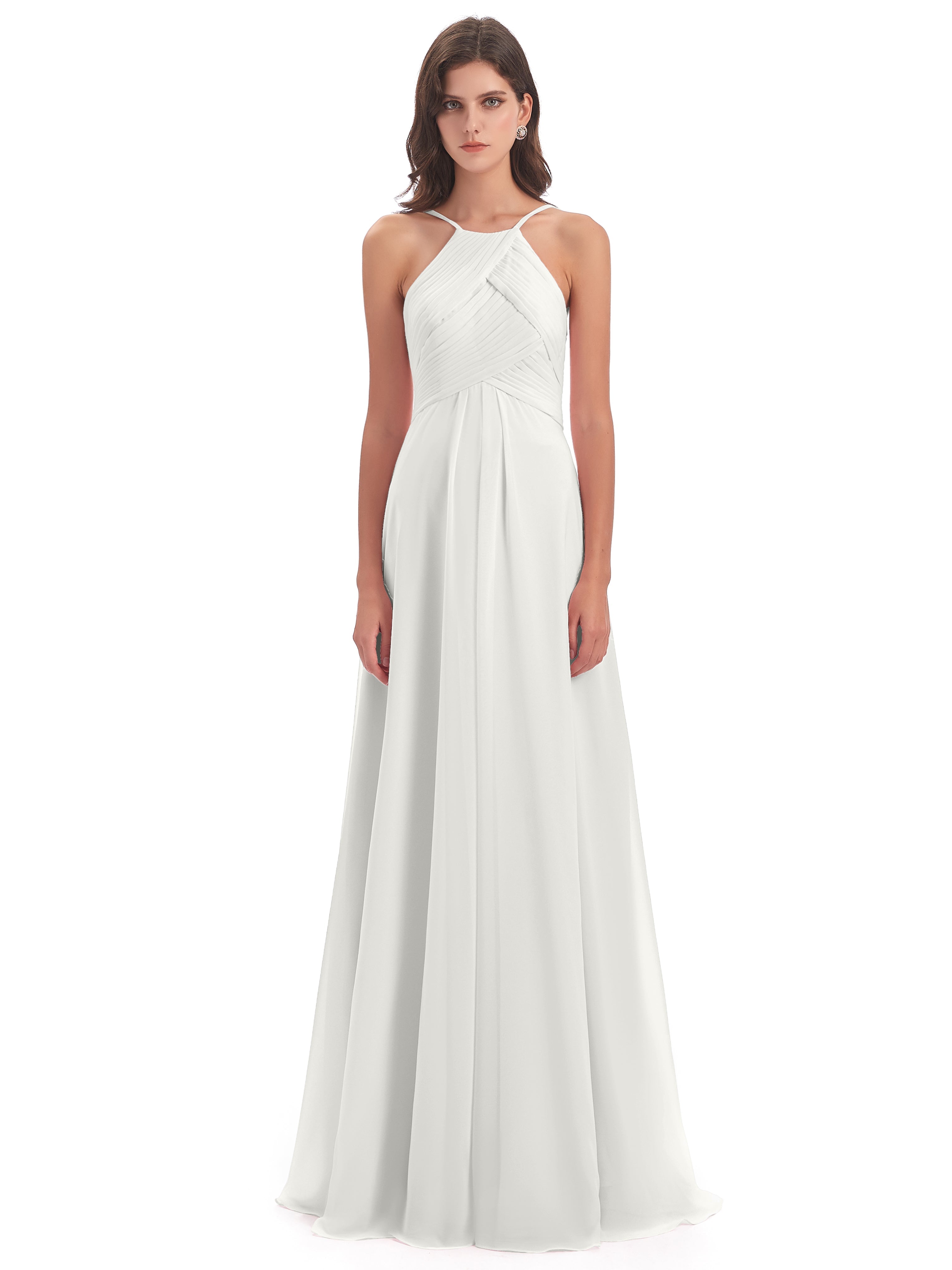 Robe Ivoire Demoiselle D Honneur Licou Dos Ouvert Mousseline Robes Demoiselle D'Honneur