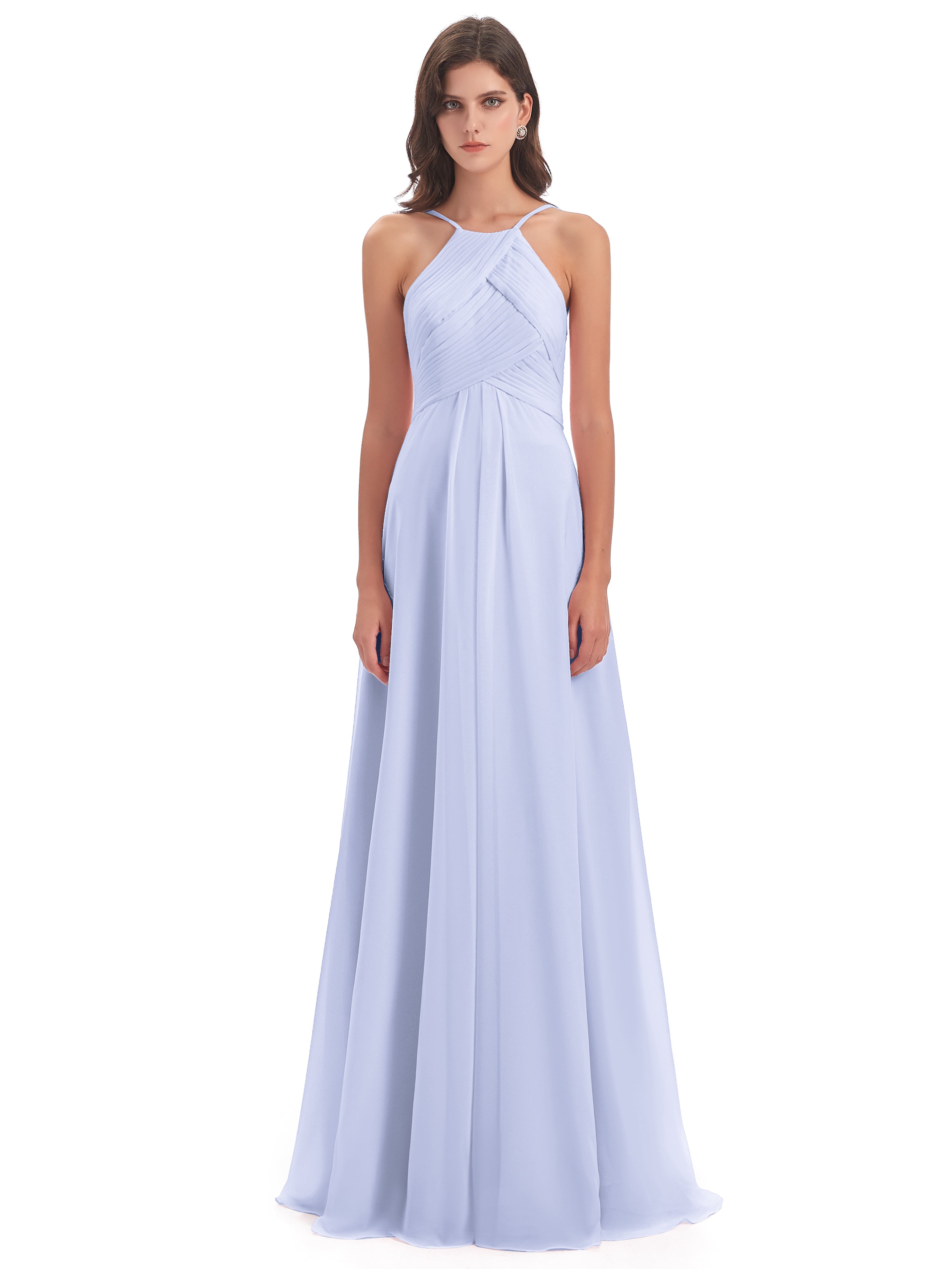 Robes De Demoiselle D'Honneur Lavande Licou Dos Ouvert Mousseline Robes Demoiselle D'Honneur
