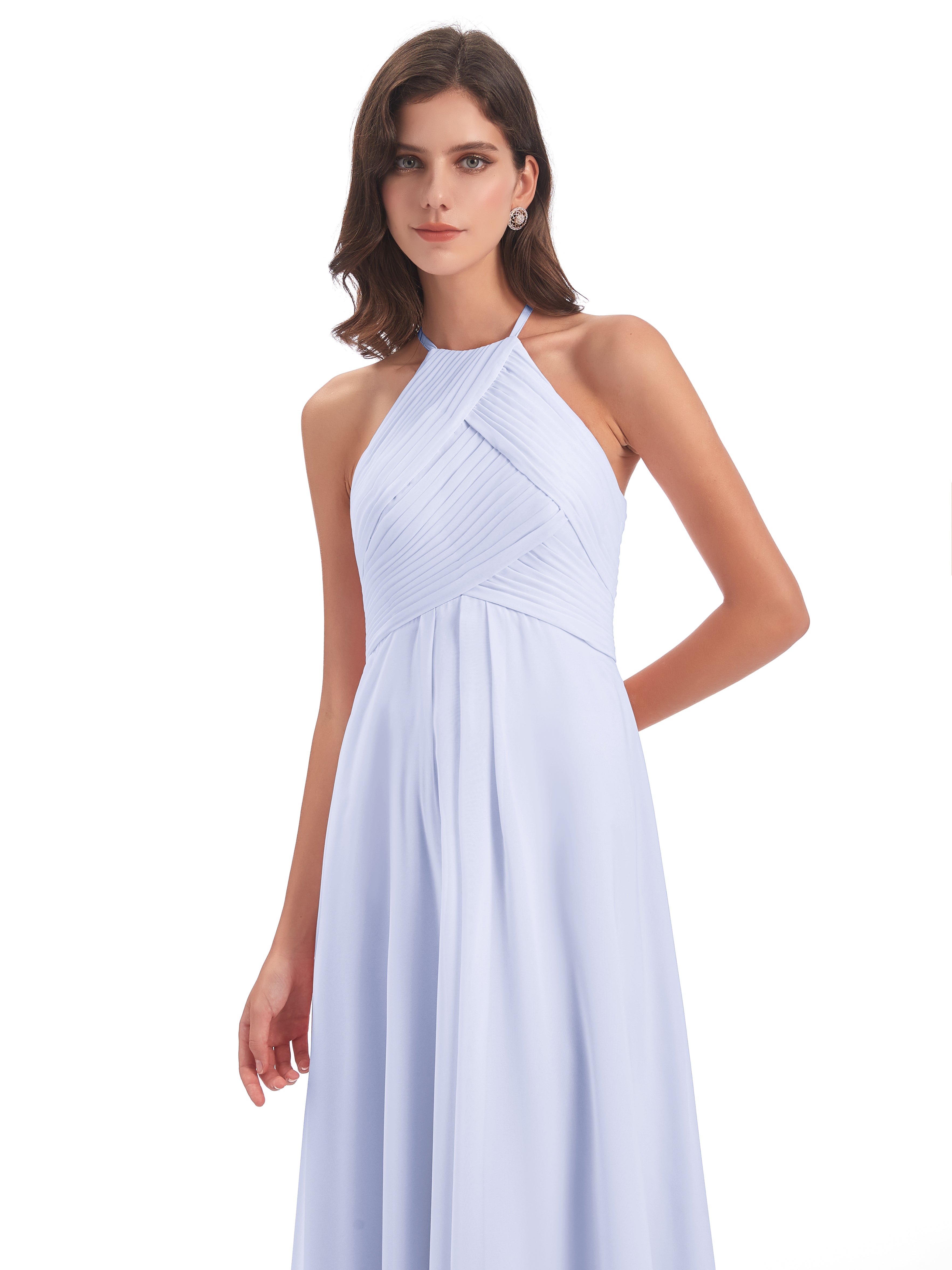 Robes De Demoiselle D'Honneur Lavande Licou Dos Ouvert Mousseline Robes Demoiselle D'Honneur